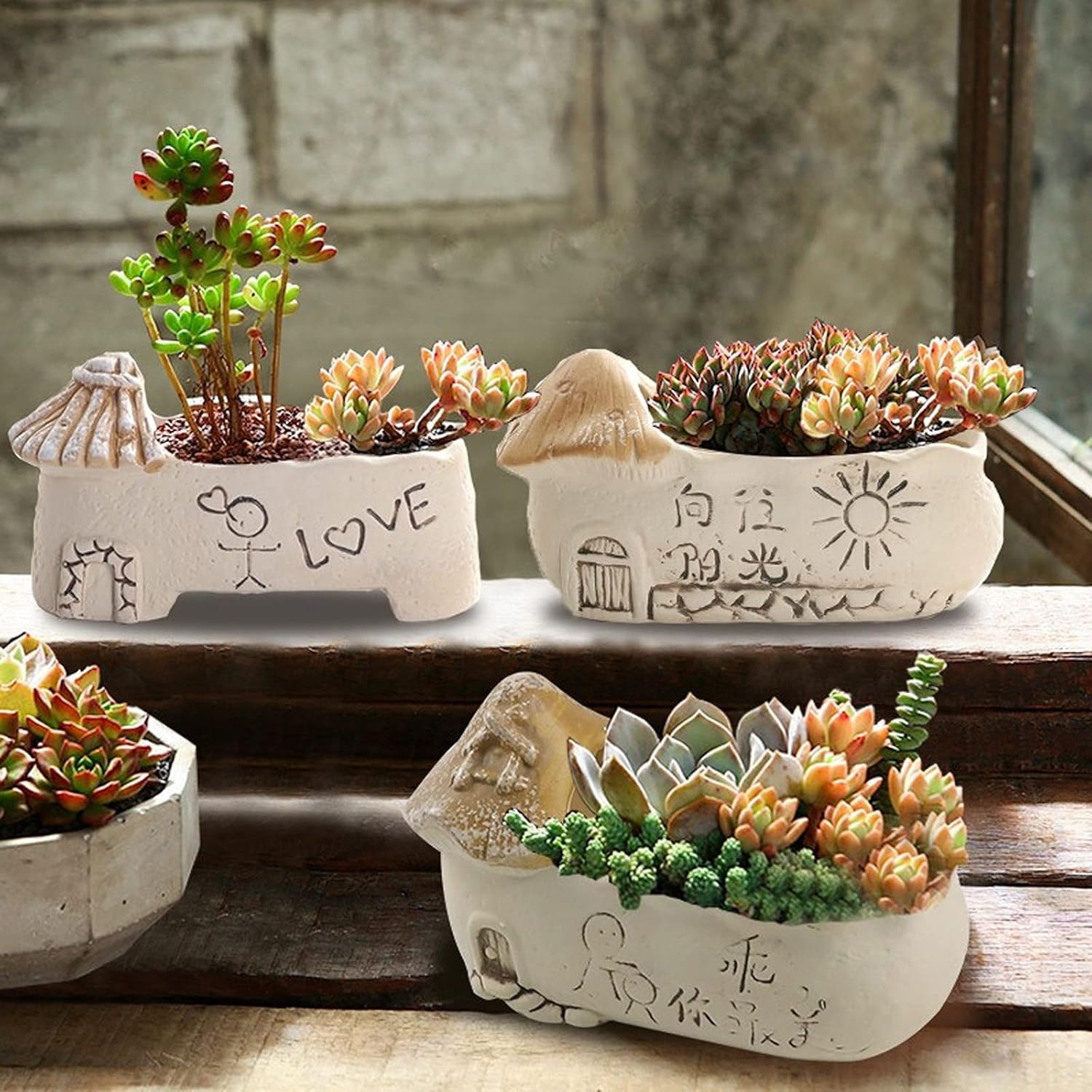 Flower Plant Pot Set of 3 Flower Pot Creative Ceramic Garden Succulent
