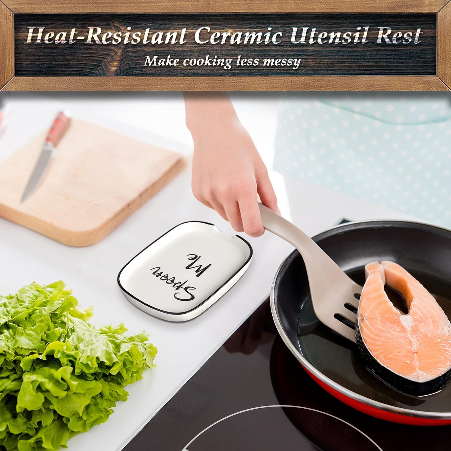 Ceramic Spoon Rest for Stove Top, Large Spoon Holder for Kitchen Count