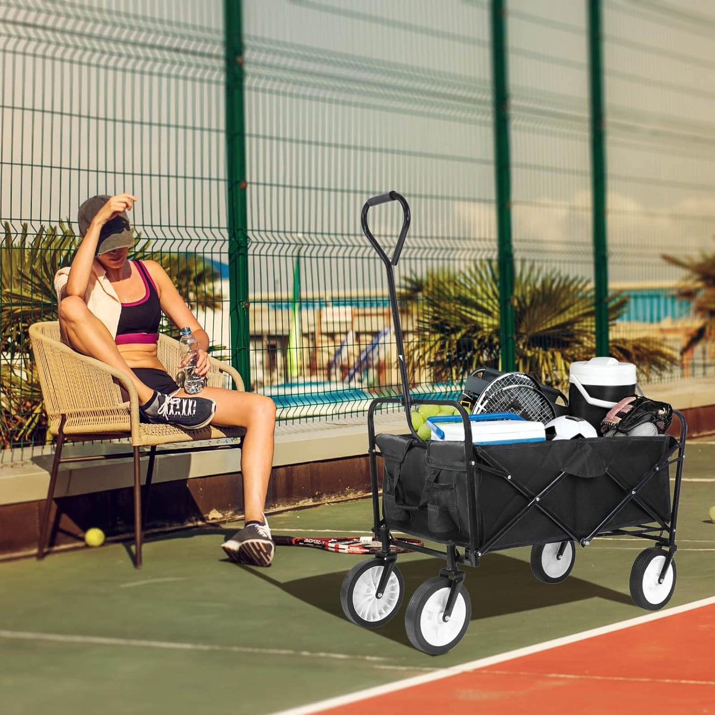 Heavy-Duty Collapsible Utility Wagon - 262L Capacity, One-Pull Foldable Cart with Durable Steel Frame, Rubber Wheel, Comfortable Grip - Great for Groceries, Shopping, Camping - Portable and Spacious