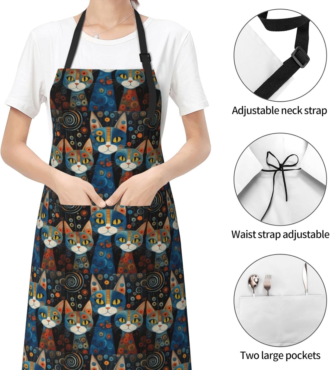 YANYU Cat Print Print 28x33 In Kitchen Apron Stylish Chef Apron with P