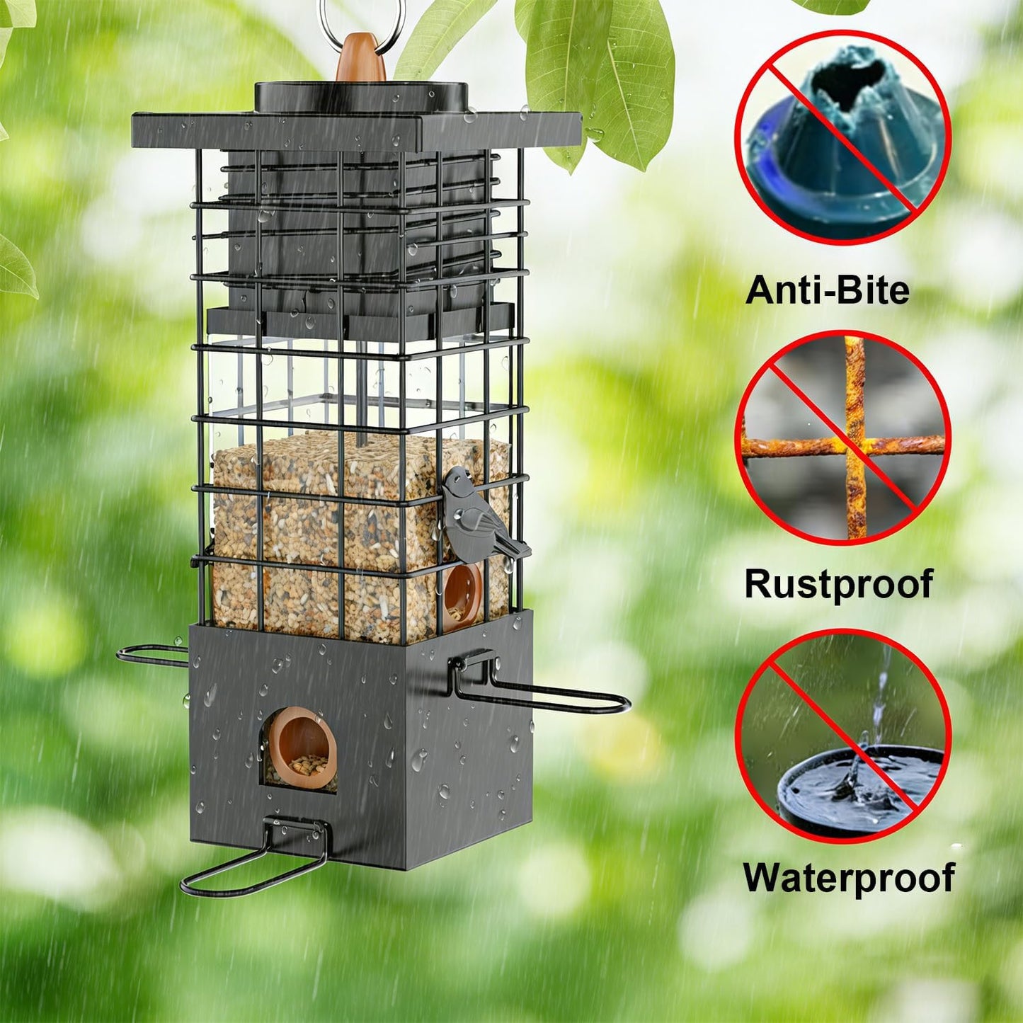 KRUOO Heavy Duty Metal Squirrel Proof Bird Feeder, 2.5LB Large Capacity, Weather Resistant, Easy Refill & Clean, Hanging Wild Bird Feeder for Finch Cardinal Chickadee Outdoor Garden