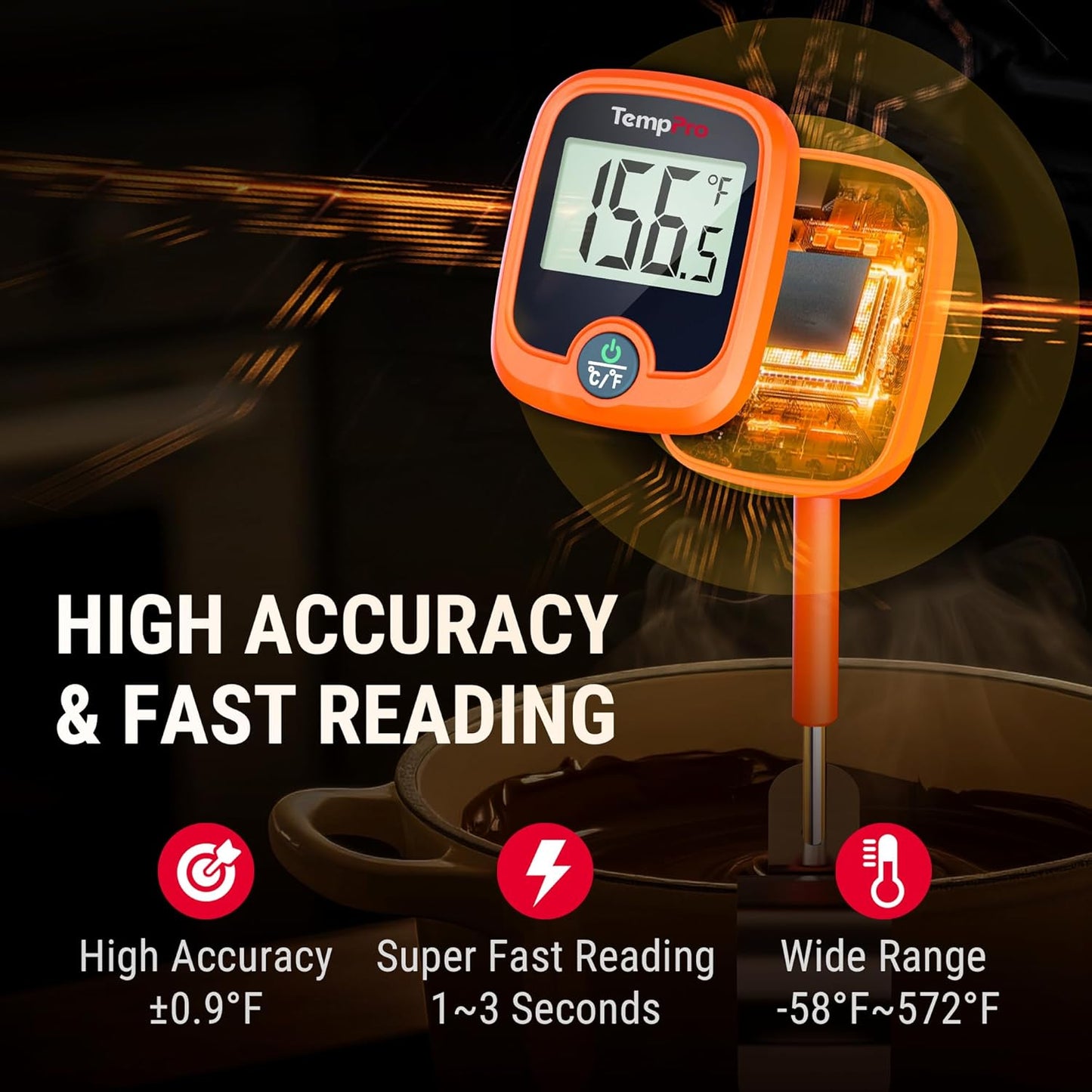 TempPro TP509 Candy Thermometer with Pot Clip, 10" Long Probe Instant Read Meat Food Thermometer with LCD, Cooking Oil Deep Frying Thermometer for Candy Syrup Sugar Brewing (Previously ThermoPro)