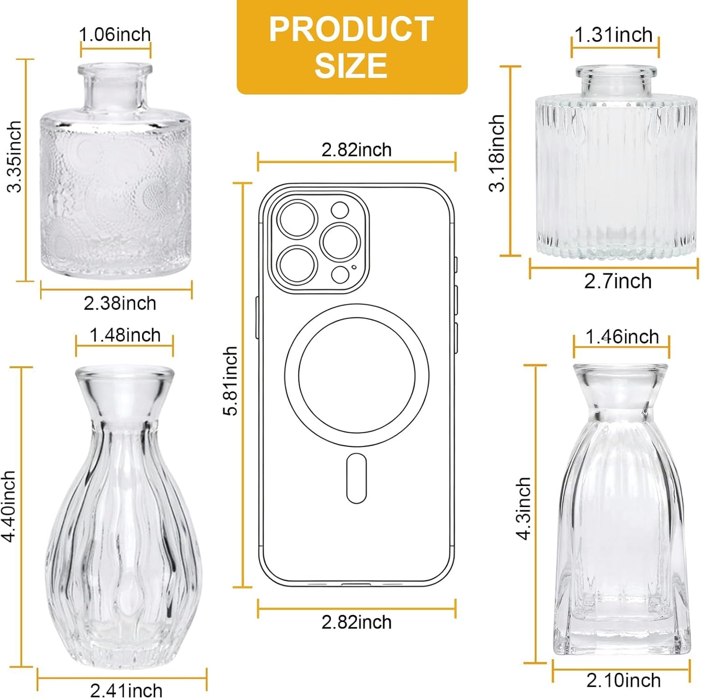 Mapoxy Glass Bud Vases Set of 4,Small Flower Vases for Wedding Centerpiece Table Decorations,Clear Vintage Embossed Mini Vases,Flower Arrangements in Vases for Party or Home Decor
