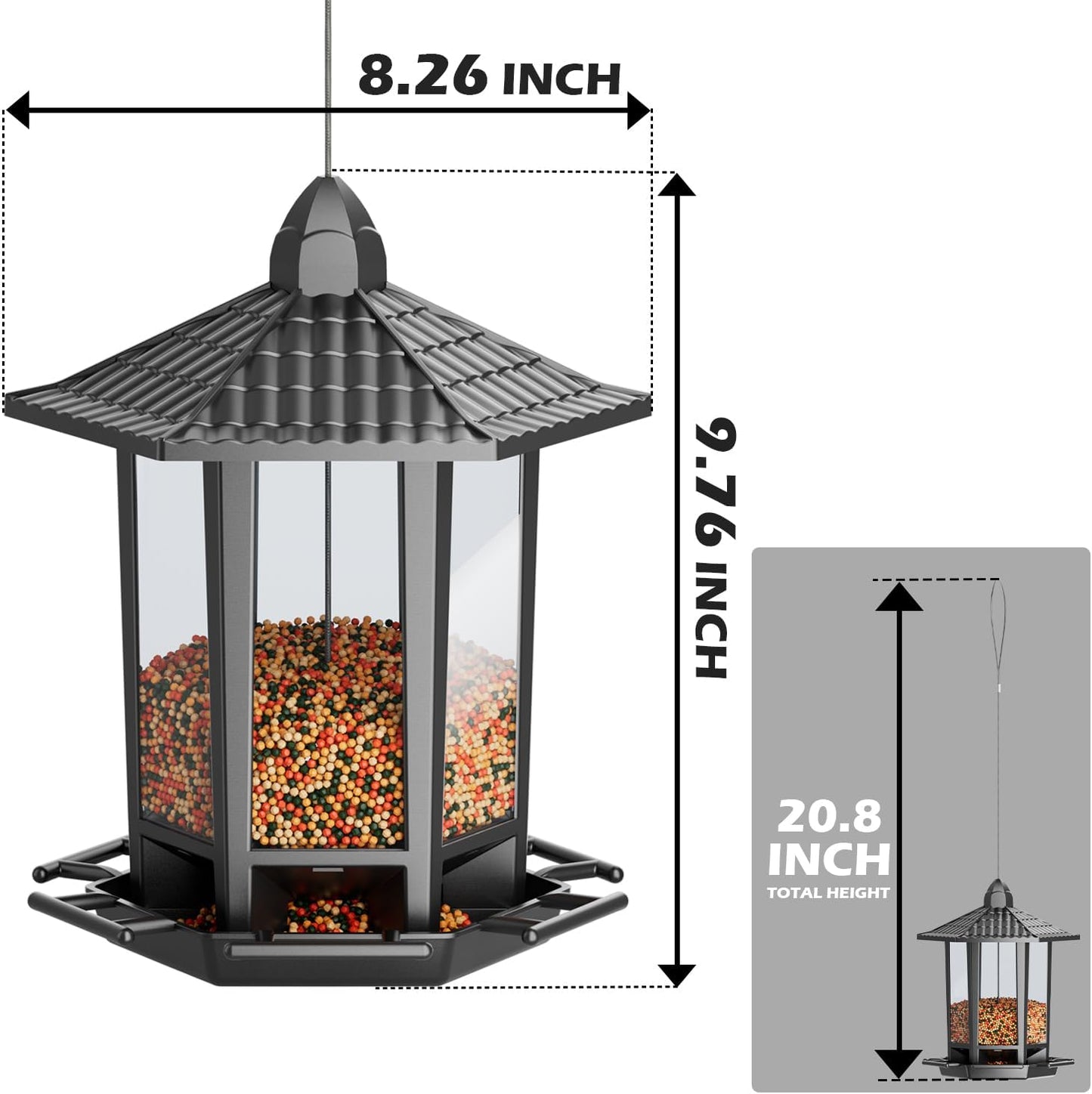 Birdream Hanging Bird Feeders, Retro Pagoda Design Fun Installation Squirrel Proof Bird Feeders, Attracting Wild Birds Chickadees Goldfinches Cardinals Finches and Sparrows - Black