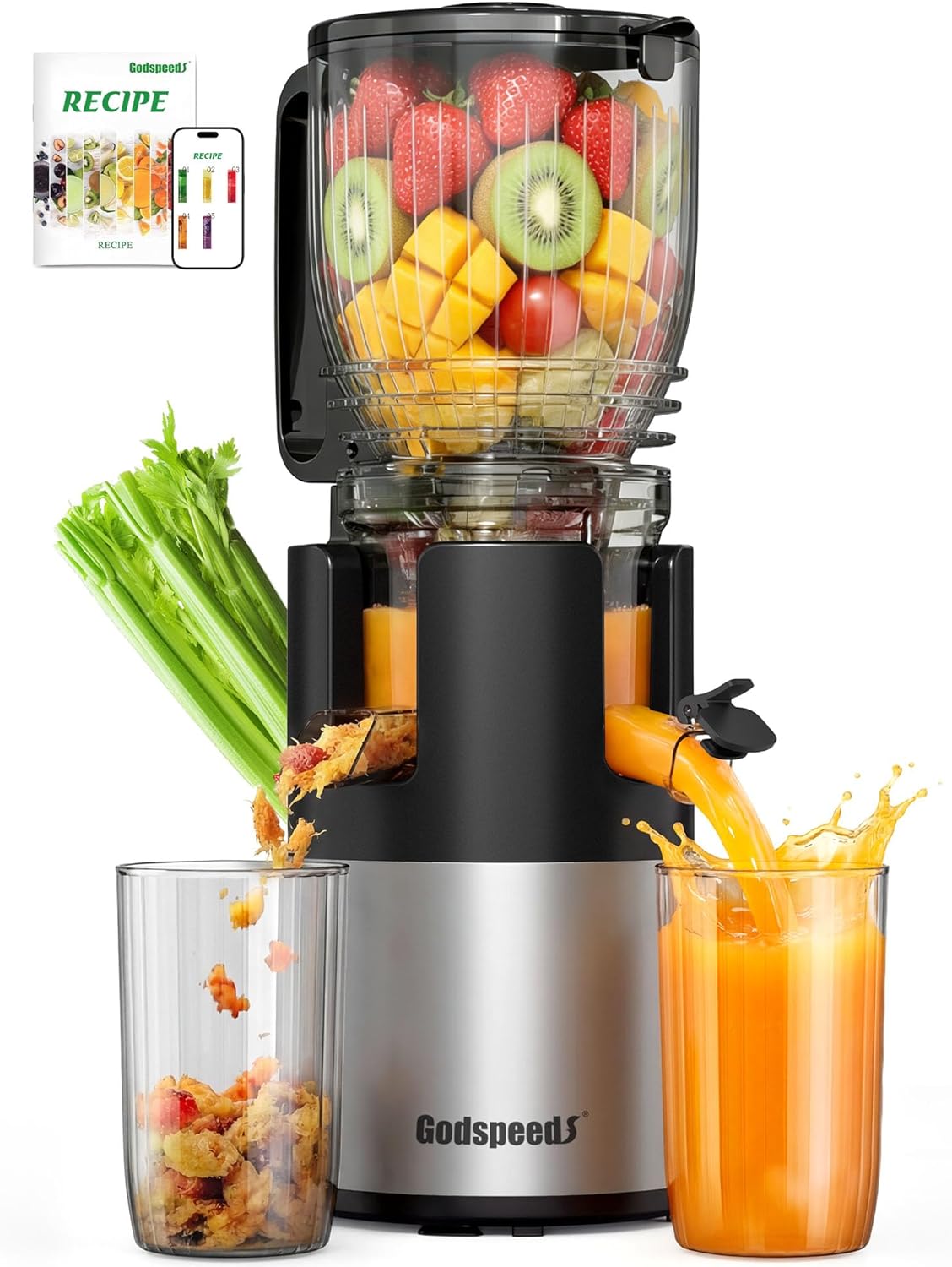 Juicer Machines with 5.8" Large Feed Chute, Slow Masticating Cold Press Juicer for Whole Fruits & Vegetables, Easy to Clean Design, High Juice Yield Home Juicer for Daily Wellness