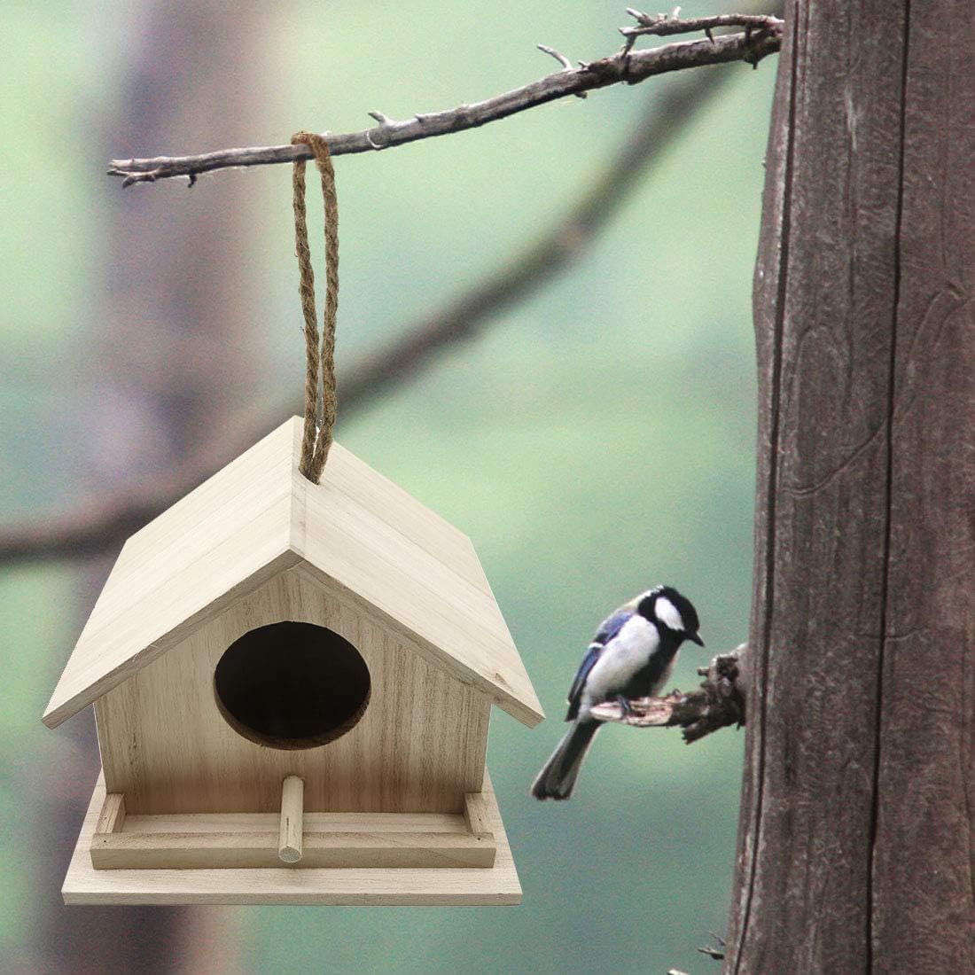 Bird Houses for Outside Bluebird Houses for Outdoors Hanging Wooden Birdhouse Hand-Painted Bird Nest Garden Patio Decor for Wren Swallow Sparrow Throstle Finch