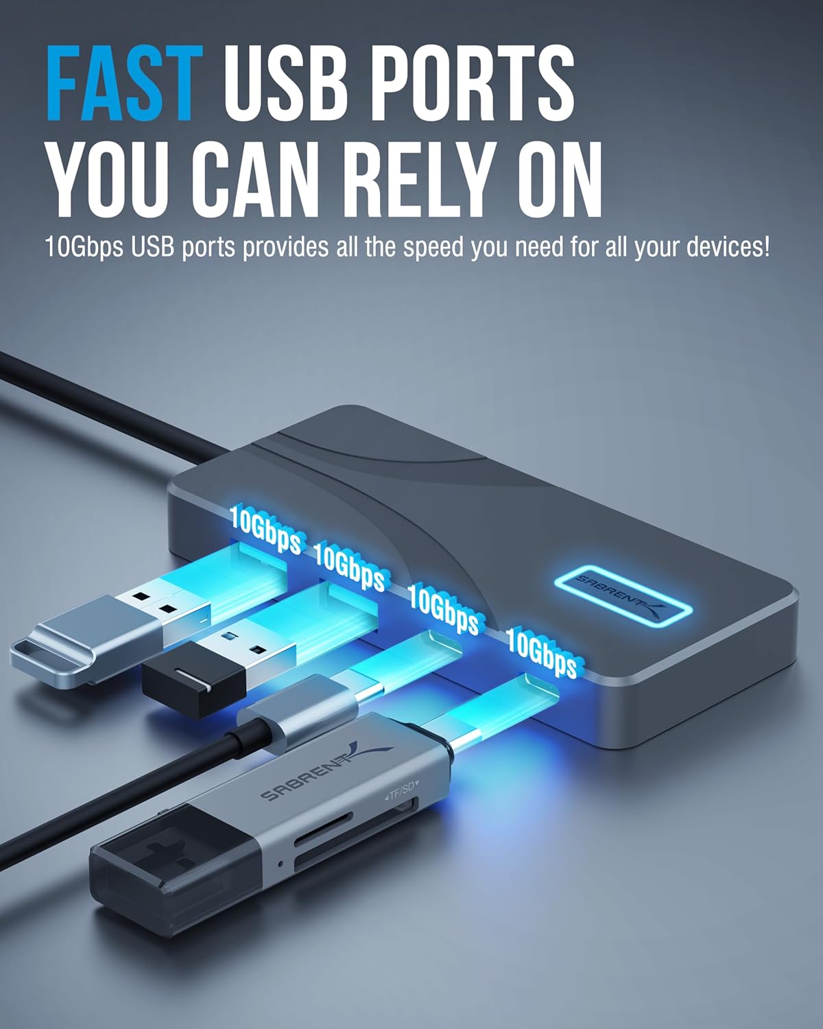 SABRENT USB C Hub 5-in-1 Docking Station, 10Gbps USB-A & USB-C Ports, 