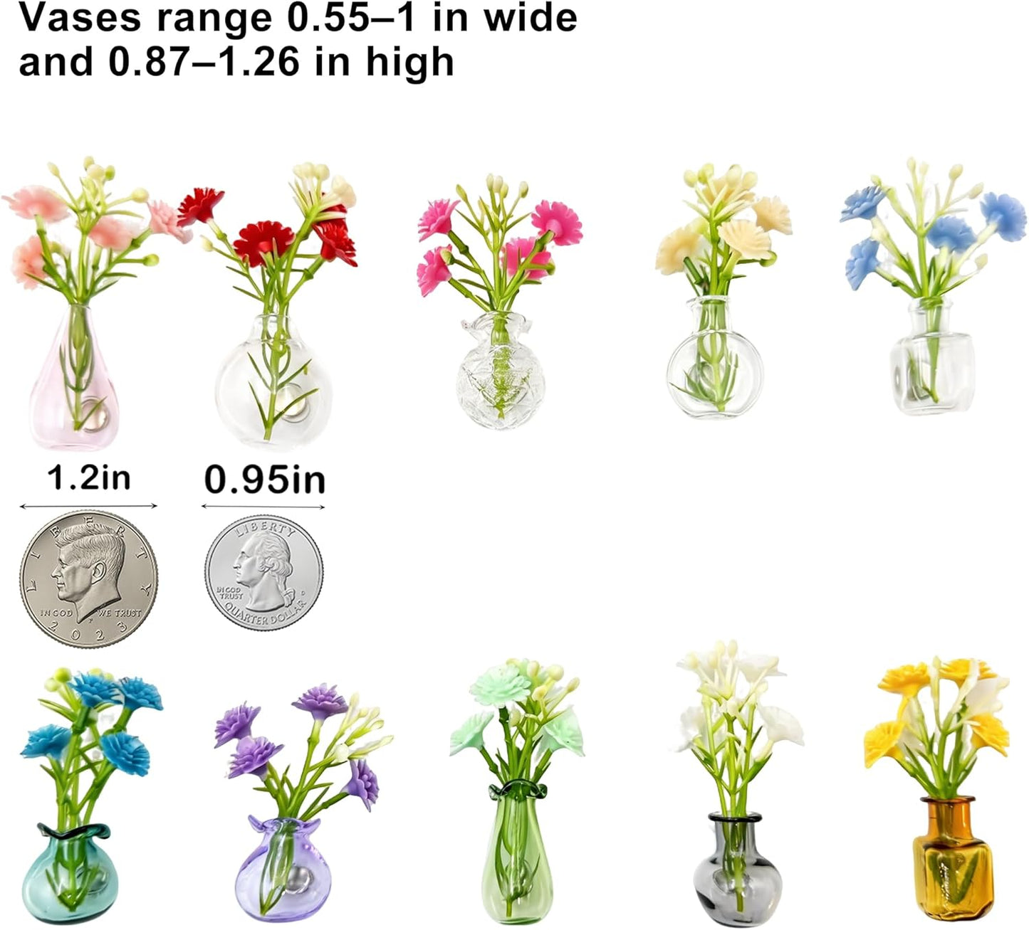 Mini Vase Magnets for Fridge, 10pack Cute Tiny Magnetic Glass Vases Refrigerator Accessories, Real Flowers Pot Magnet, Funny Aesthetic Plant Pot Locker Office Kitchen Decoration, Small Magnet Bud