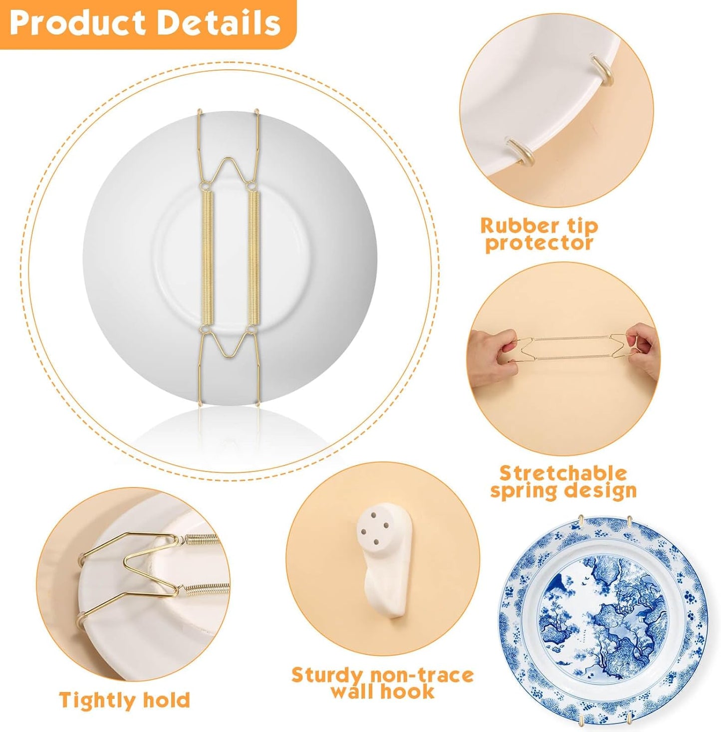 14 pcs Plate Hangers for The Wall, 4/6/8/10/12 Inch Invisible Decorati