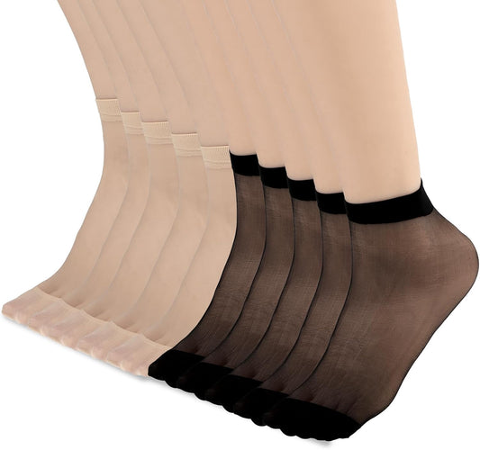 10 Pairs Nylon Socks for Women Sheer Ankle Socks Silky Breathable Hosi