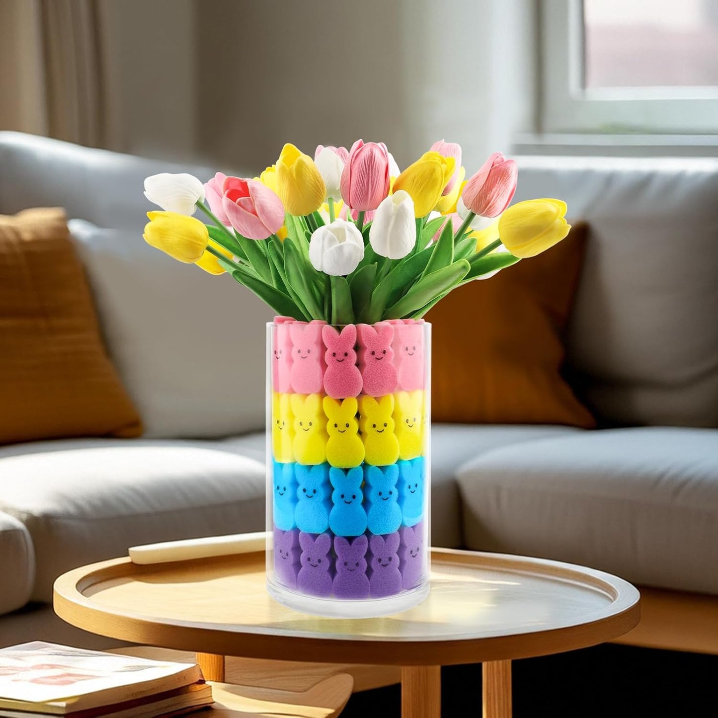 Easter Decorations Easter Decor 15pcs Artificial Tulips with 48pcs Bunnies Vase Filler Spring Decor Home Indoor Decoration Centerpieces for Tables
