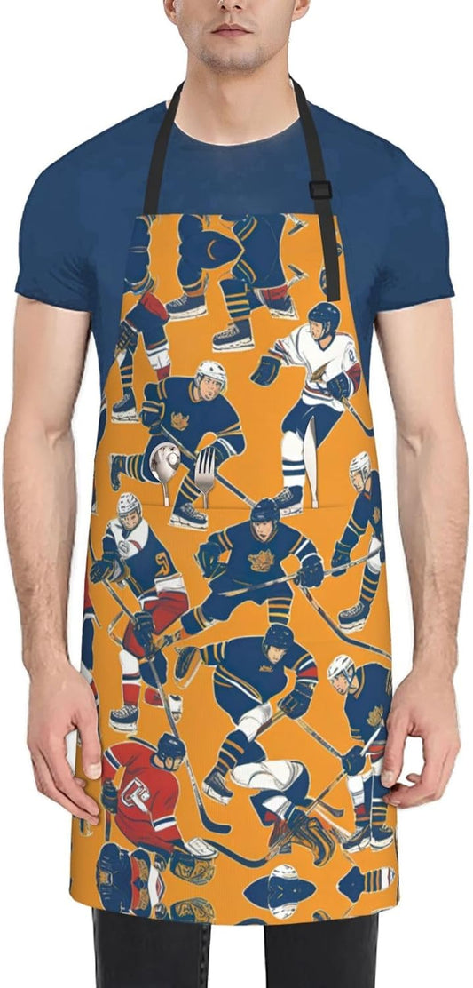 hockey print Waterproof chef's apron with pocket apron for kitchen cooking baking barbecue and gardening