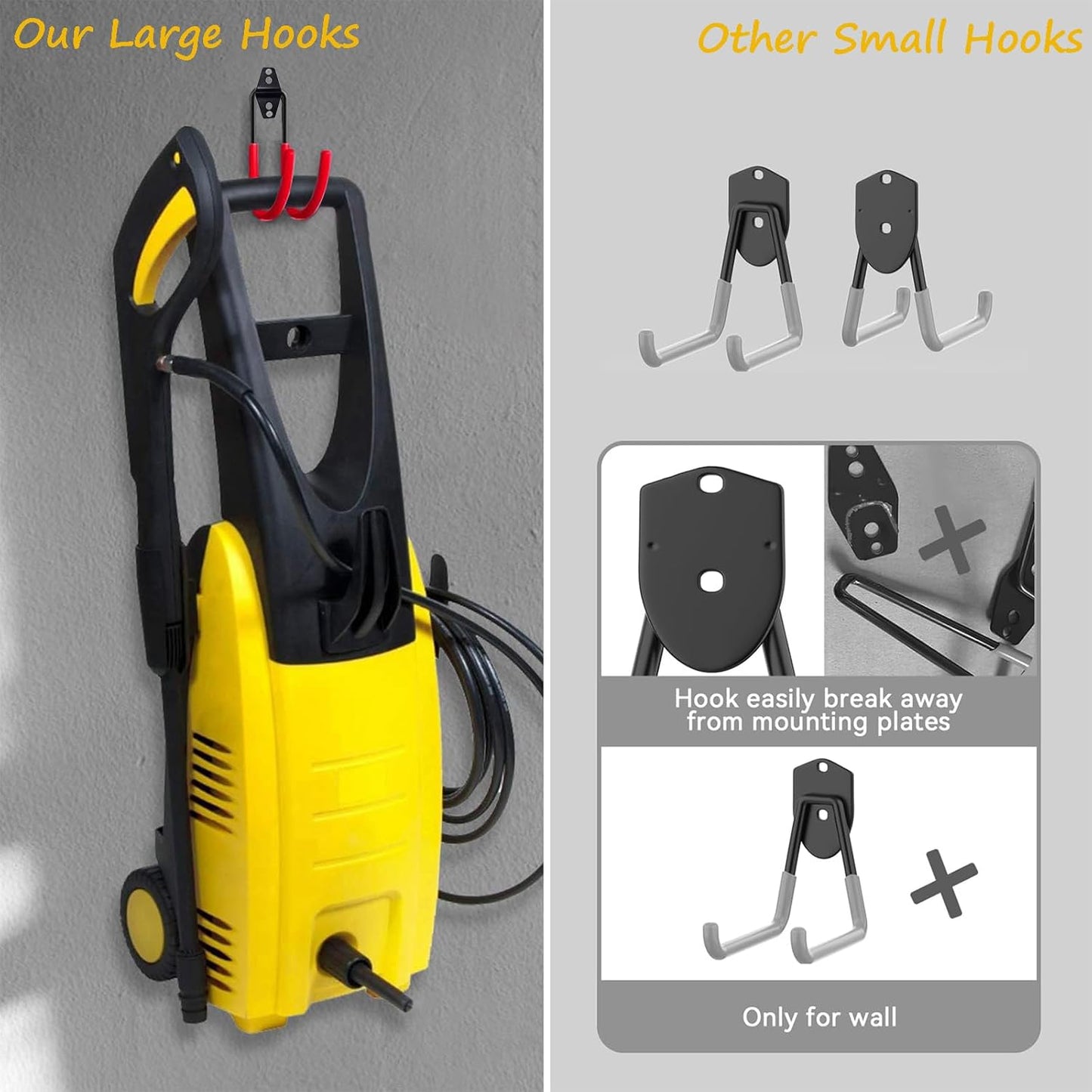 Chainsaw Holder Wall Mount, Garden Power Tool Hanger, Weedeater Rack, String Trimmer Hanger, Utility Hooks for Garage Tool Organizers and Chain Saw Storage 4Pcs