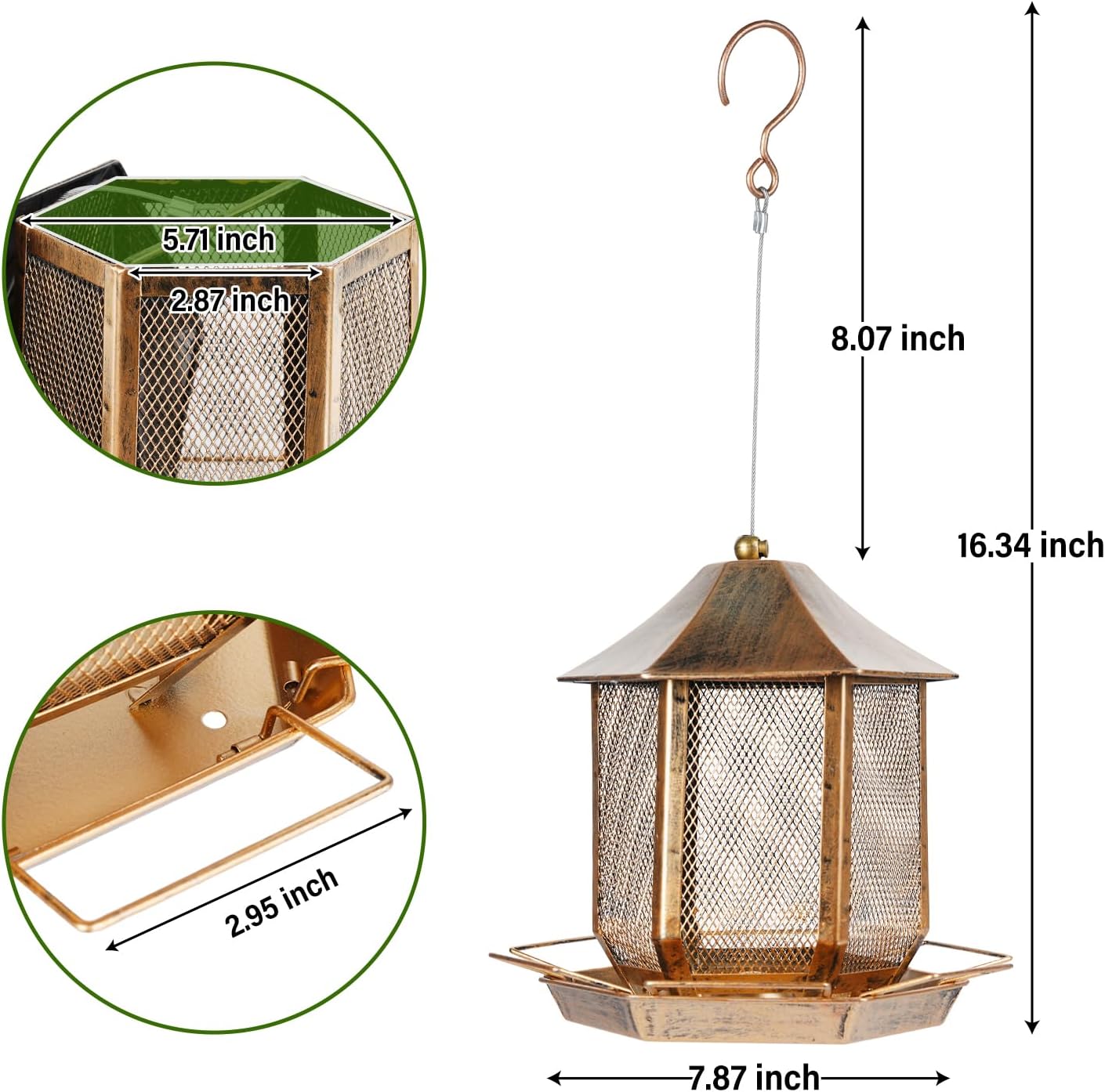 Bird Feeders for Outdoors, 3LB Capacity Metal Bird Feeder Wild Birdfeeders Outside Hanging, Vintage Bronze Rust-Resistant Birdfeeder for Garden Yard Balcony Decor, Easy Fill