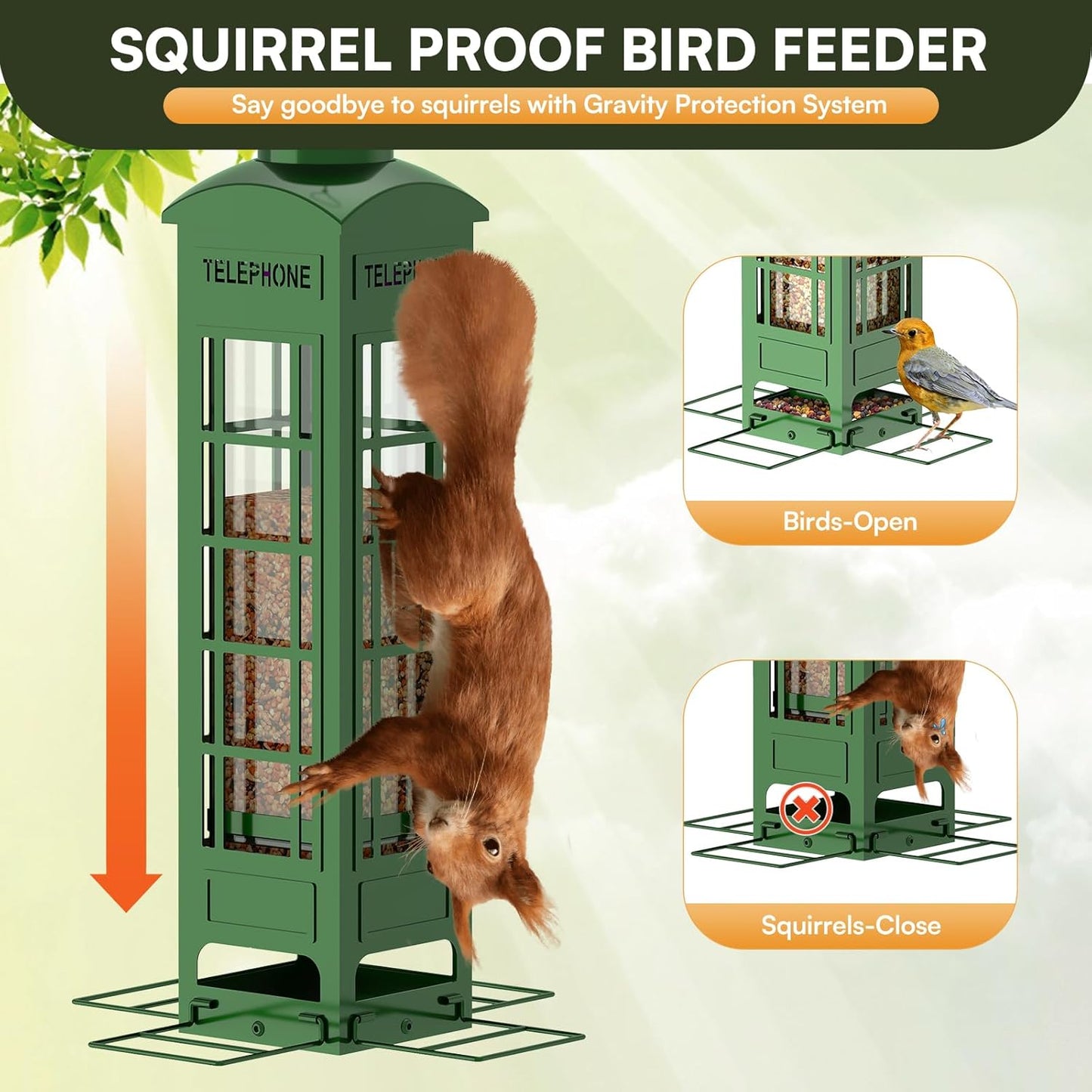 Bird Feeder Squirrel Proof with Weight Activated Perches,Metal Balcony Bird Feeders for Outdoor Hanging,Mesh Wild Birds Seed Feeder for Outside,Cardinal, Finch Blue Jay Woodpecker,3LB Capacity