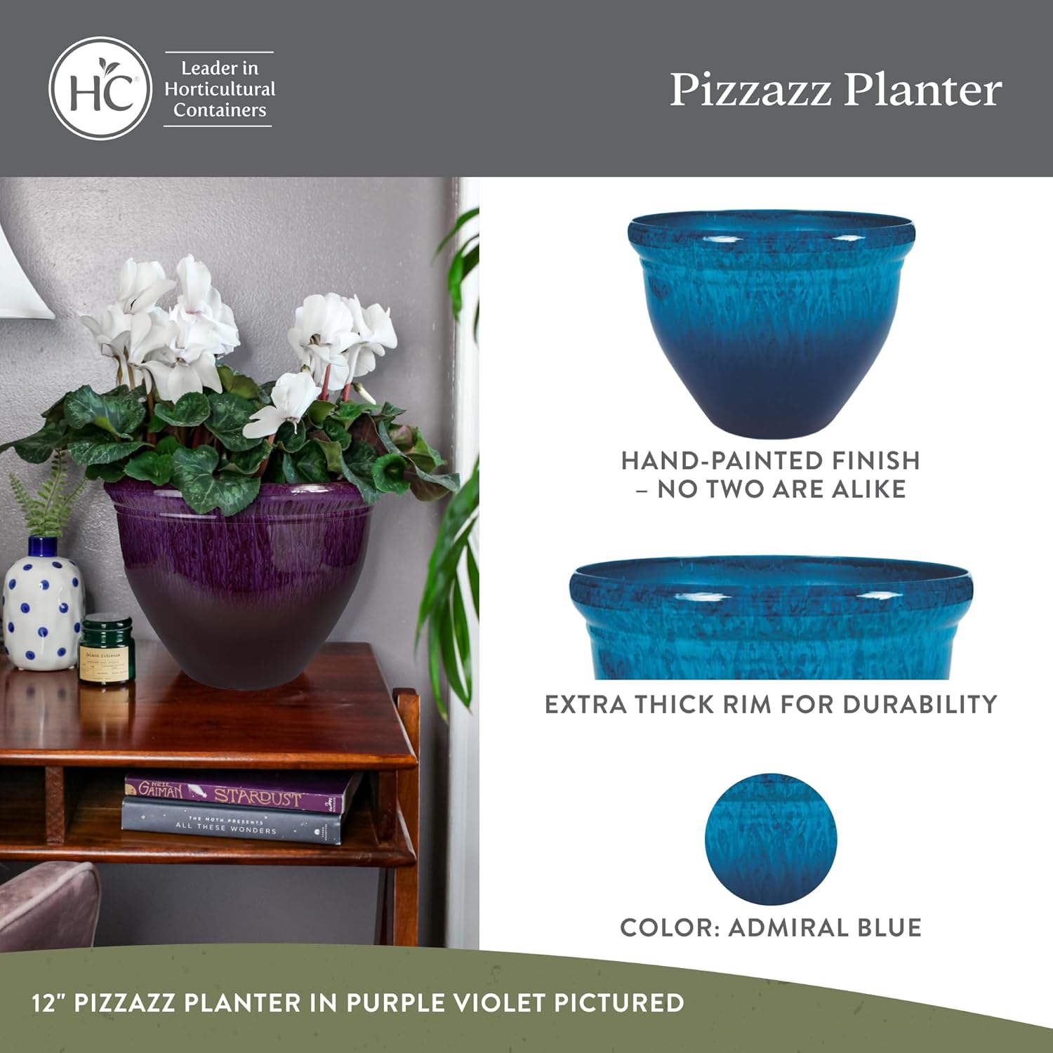 The HC Companies 16 Inch Pizzazz Round Planter Pots with Ceramic Look,