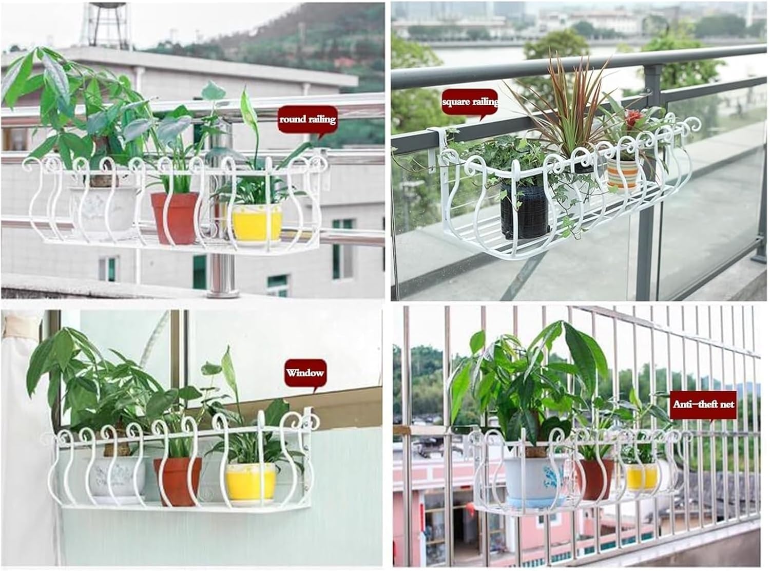 Hanging Railing Planter for Fence & Window Sill | Round/Square Potted 