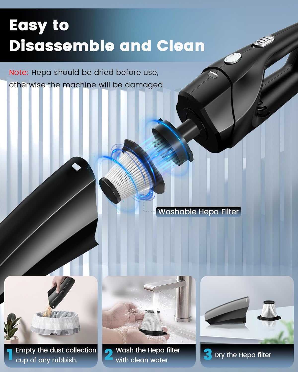 Handheld Vacuum Cordless, Car Vacuums Powerful with Rechargeable Batte