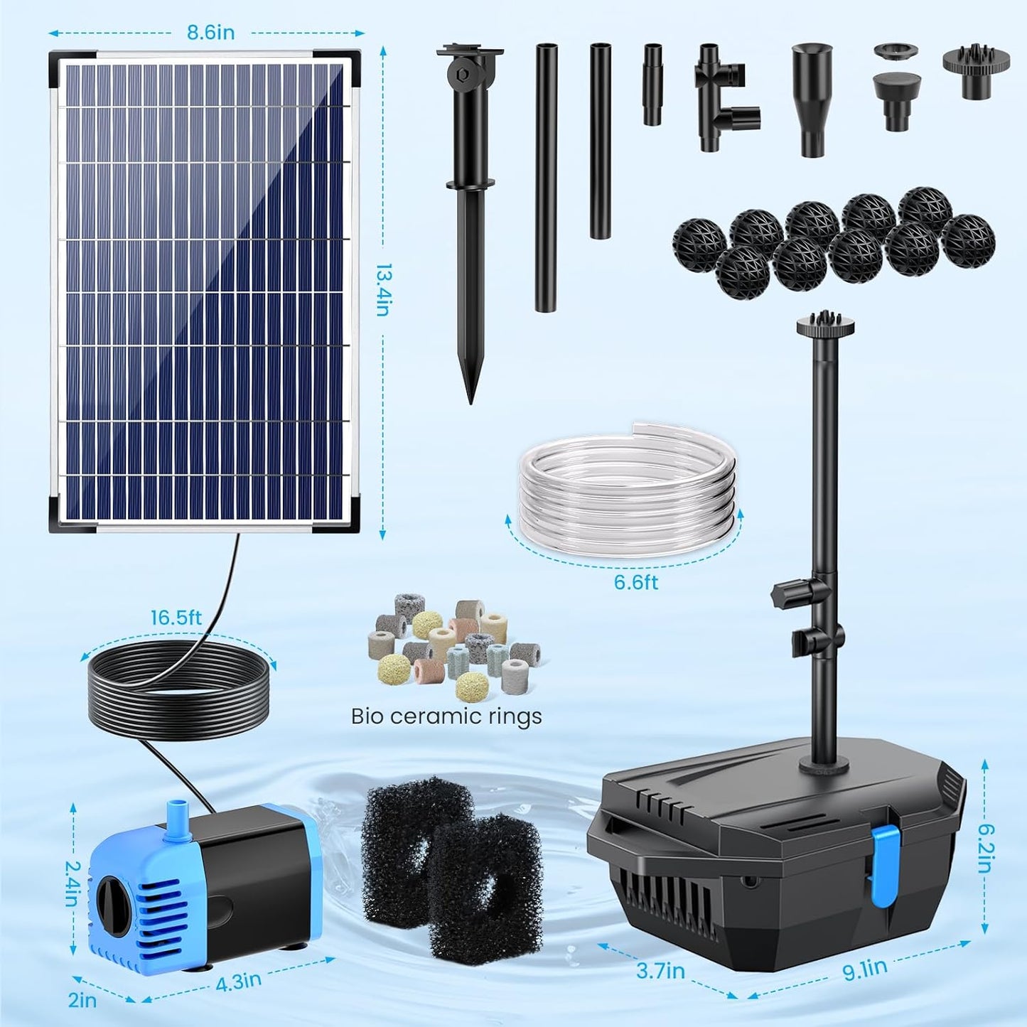 POPOSOAP Pond Filter with 12W Solar Fountain Pump, Solar Pond Filter w