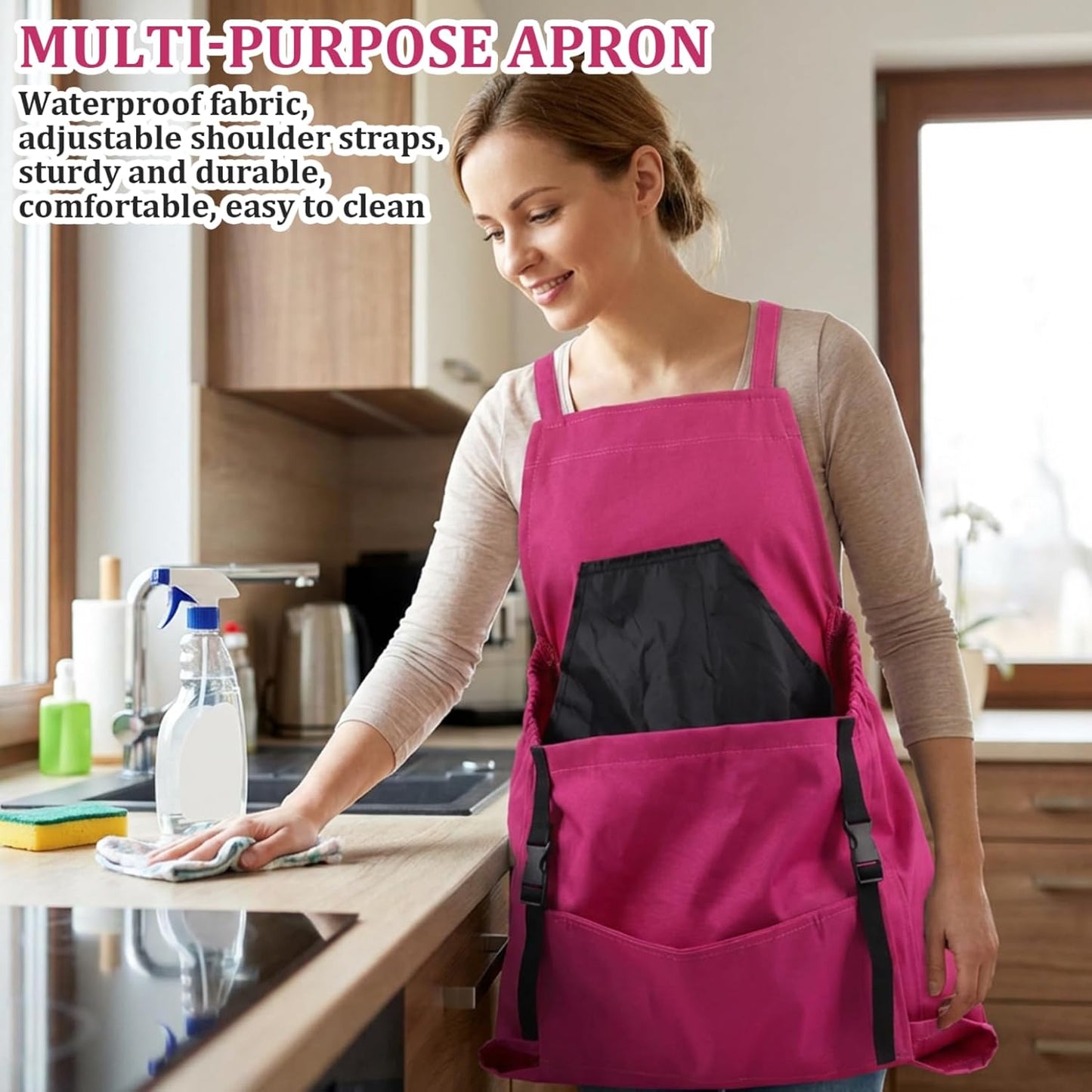 Large Capacity Harvest Garden Apron with Quick Release Pocket Oxford Cloth Hands Free Fruit Picking and Weeding Bag Harvest Apron for Women and Men (Rose Red)