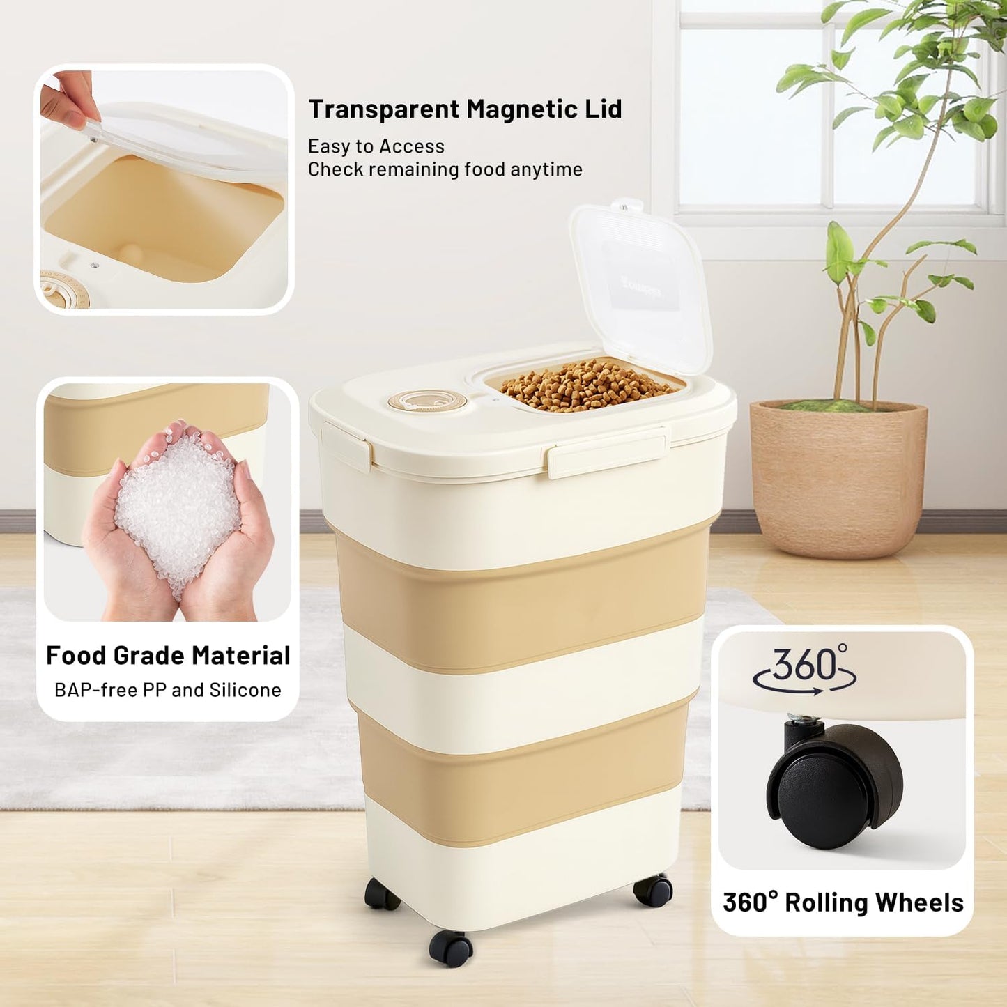 40-50lbs Dog Food Storage Container, Large Capacity Collapsible Airtig