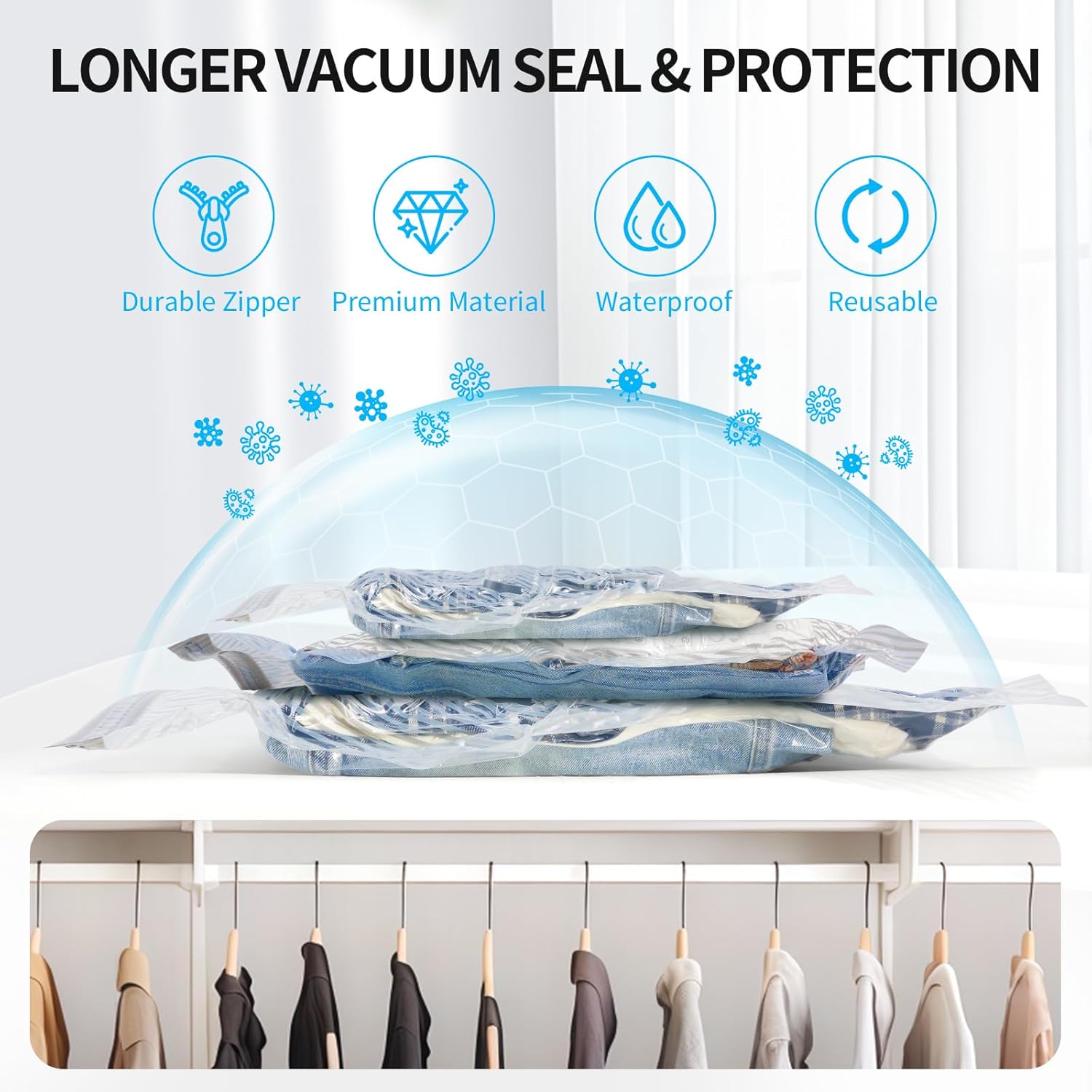 16 PCS Vacuum Seal Bags for Clothing with Electric Air Pump, Compressi