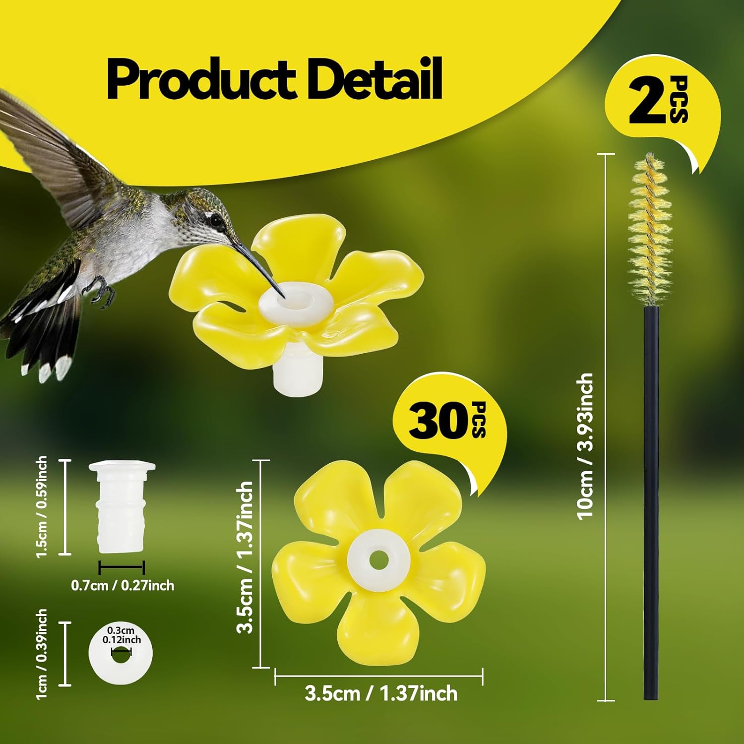 30 Pack Hummingbird Feeder Replacement Flowers, Bee-Proof Plastic Yell