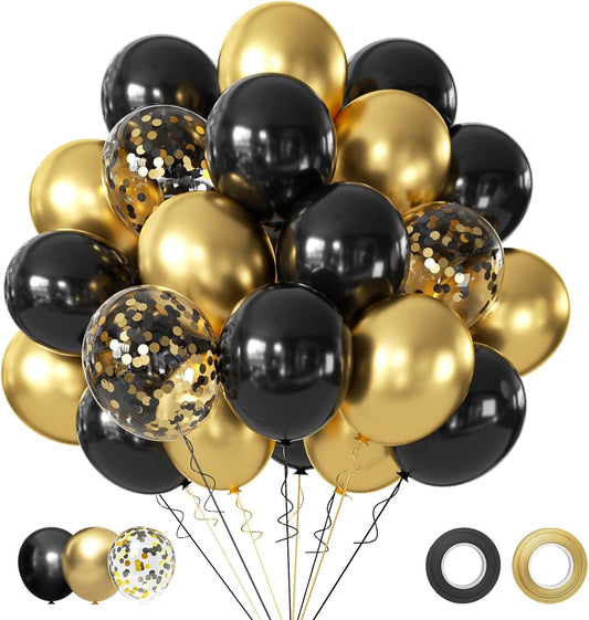 Black and Gold Balloons, 50PCS 12 Inch Black and Gold Confetti Balloon Party Decorations for Birthday,Graduation,New Years,Wedding,Engagement Party Decorations