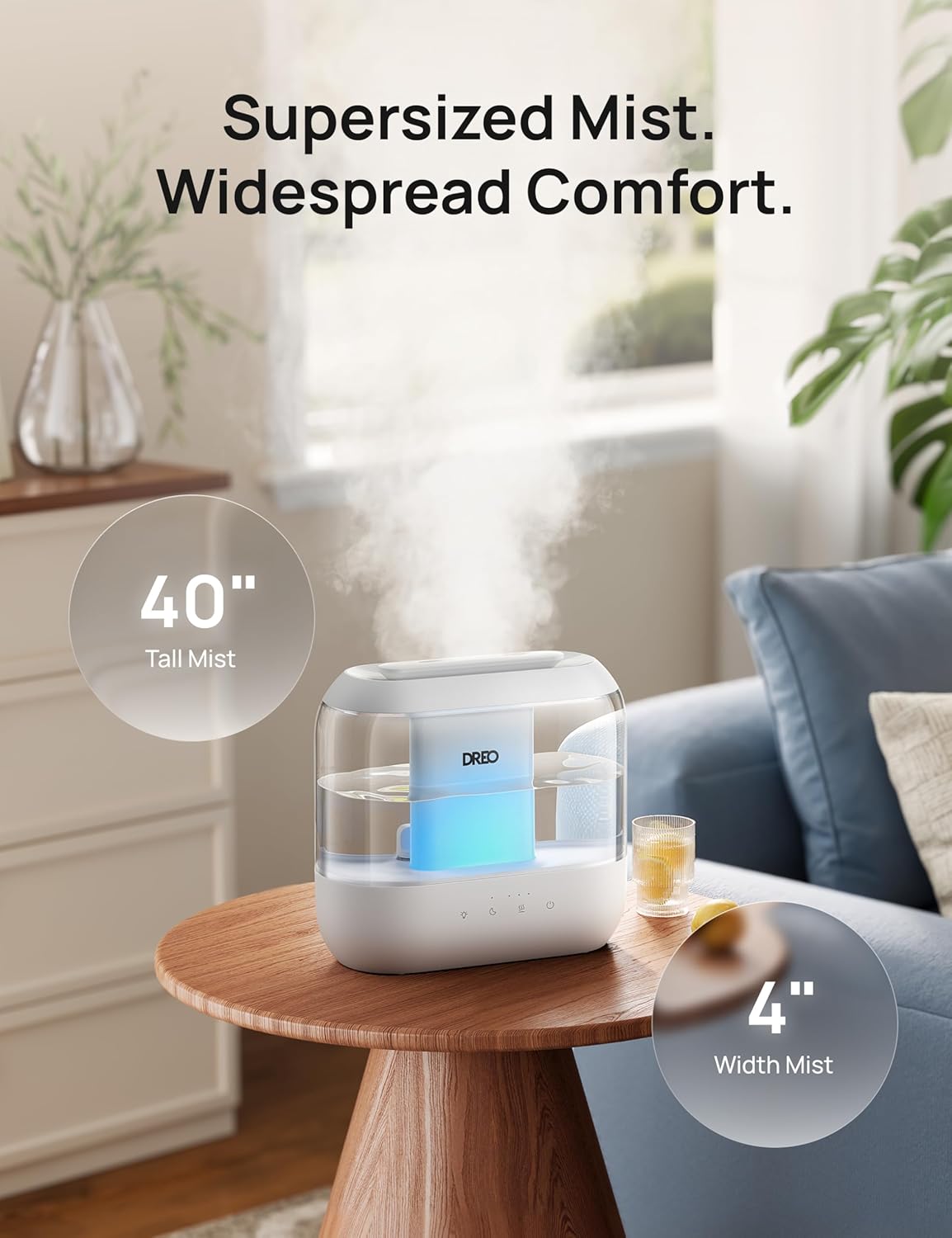 Dreo Humidifiers for Bedroom, 4L Top Fill for Large Room, 36H Runtime,