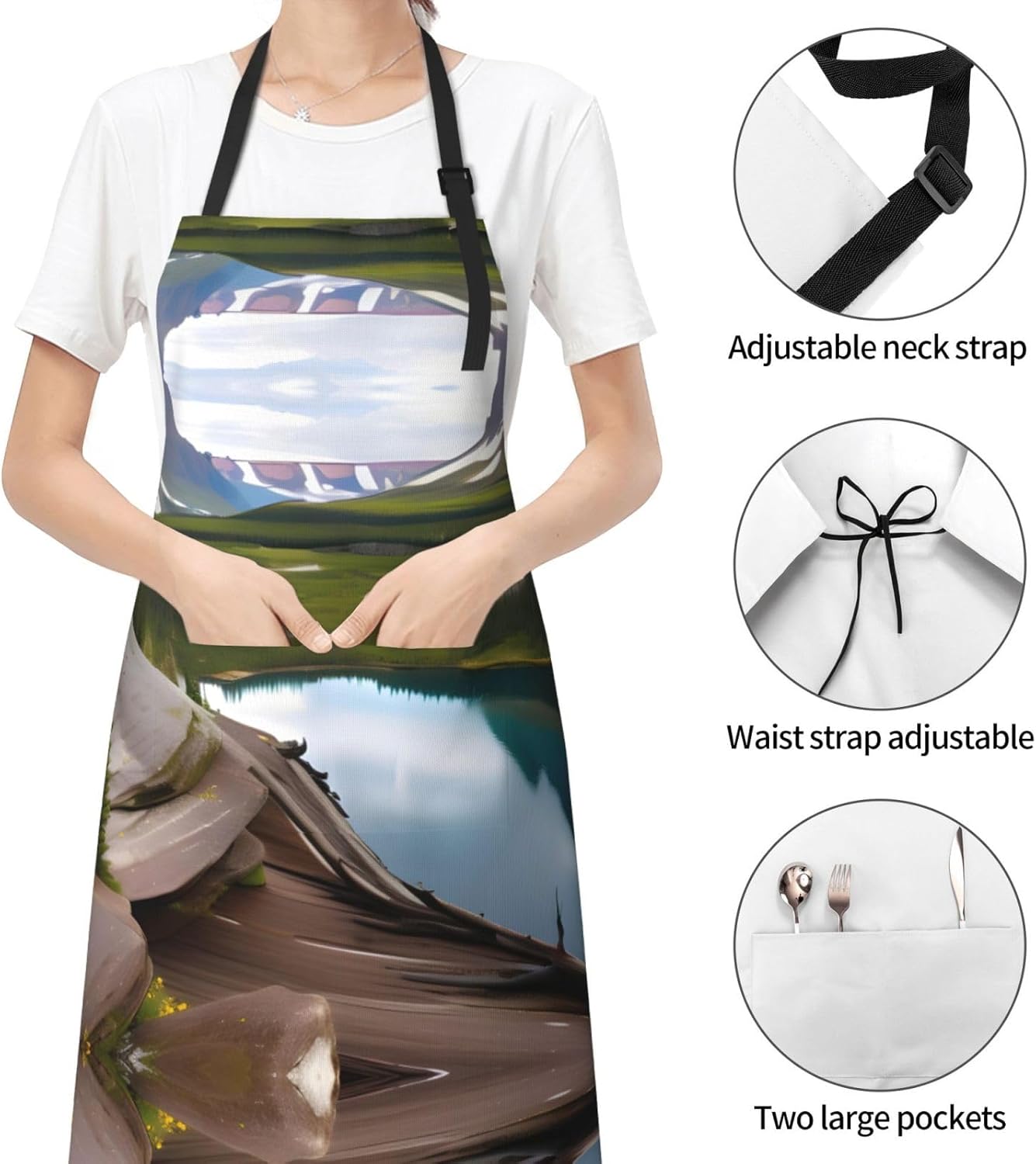 Glacier National Park Print 28x33 In Adult Kitchen Apron with Pockets Versatile Chef Smock for Cooking Baking