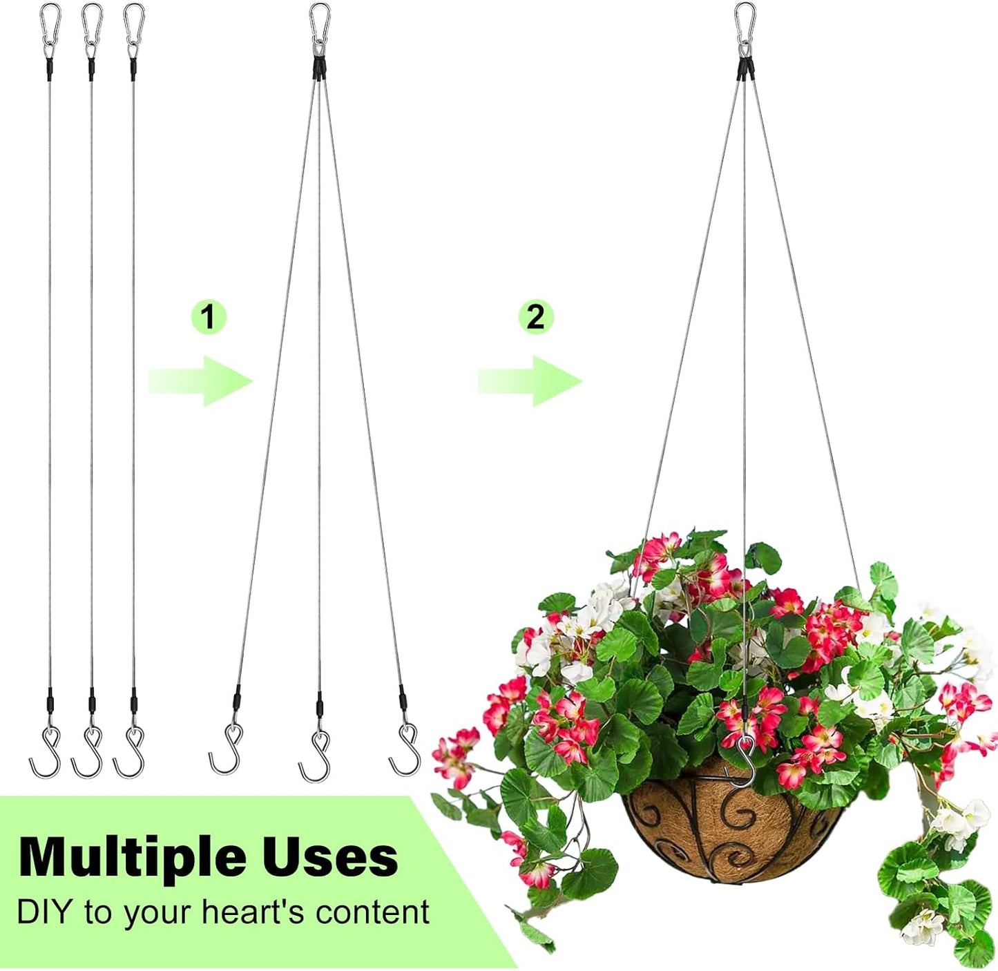 6pcs 23.6in Stainless Steel Hanging Chain Cable with Carabiner Hook & S Hook, Heavy Duty Hanging Chain for Bird Feeders, Planters, Lanterns, Outdoor Yard Christmas Decorations, 88lb Load