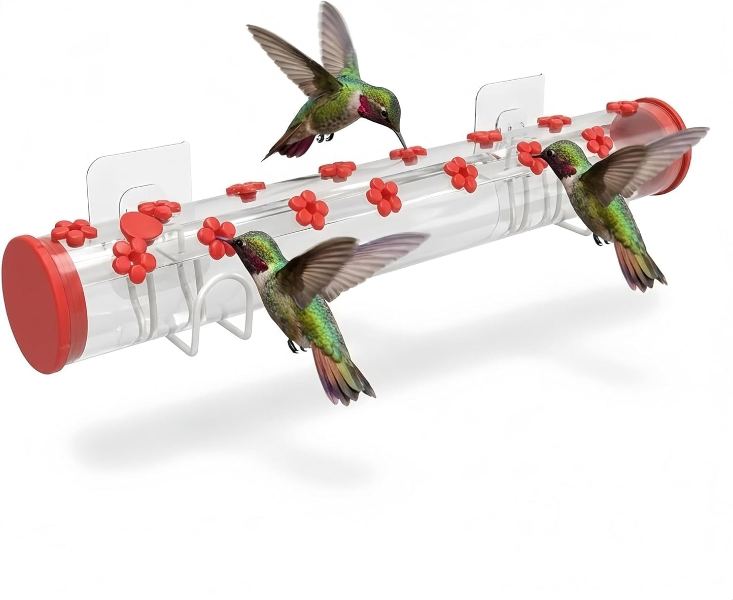 Window Hummingbird Feeder Clear Acrylic Tube with Flower Feeding Ports Multiple Hole Removable Suction Cup Mount for Wild Bird