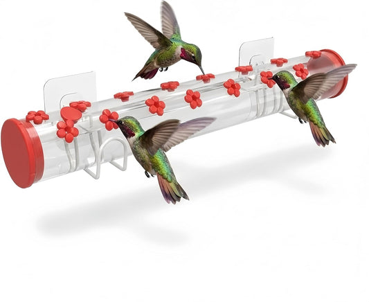 Window Hummingbird Feeder Clear Acrylic Tube with Flower Feeding Ports Multiple Hole Removable Suction Cup Mount for Wild Bird