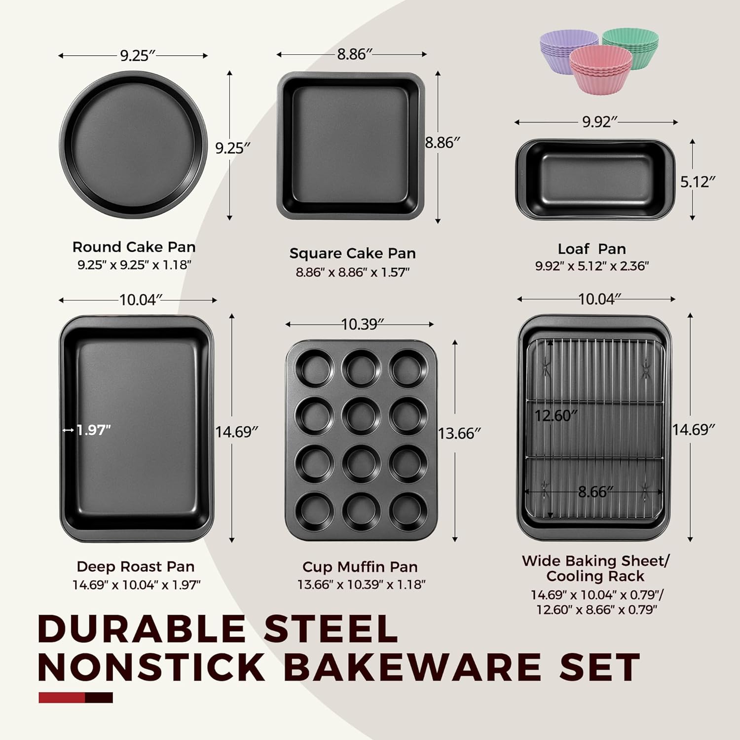 KITESSENSU Baking Pans Sets, Nonstick Bakeware Sets 19-Piece with Roun