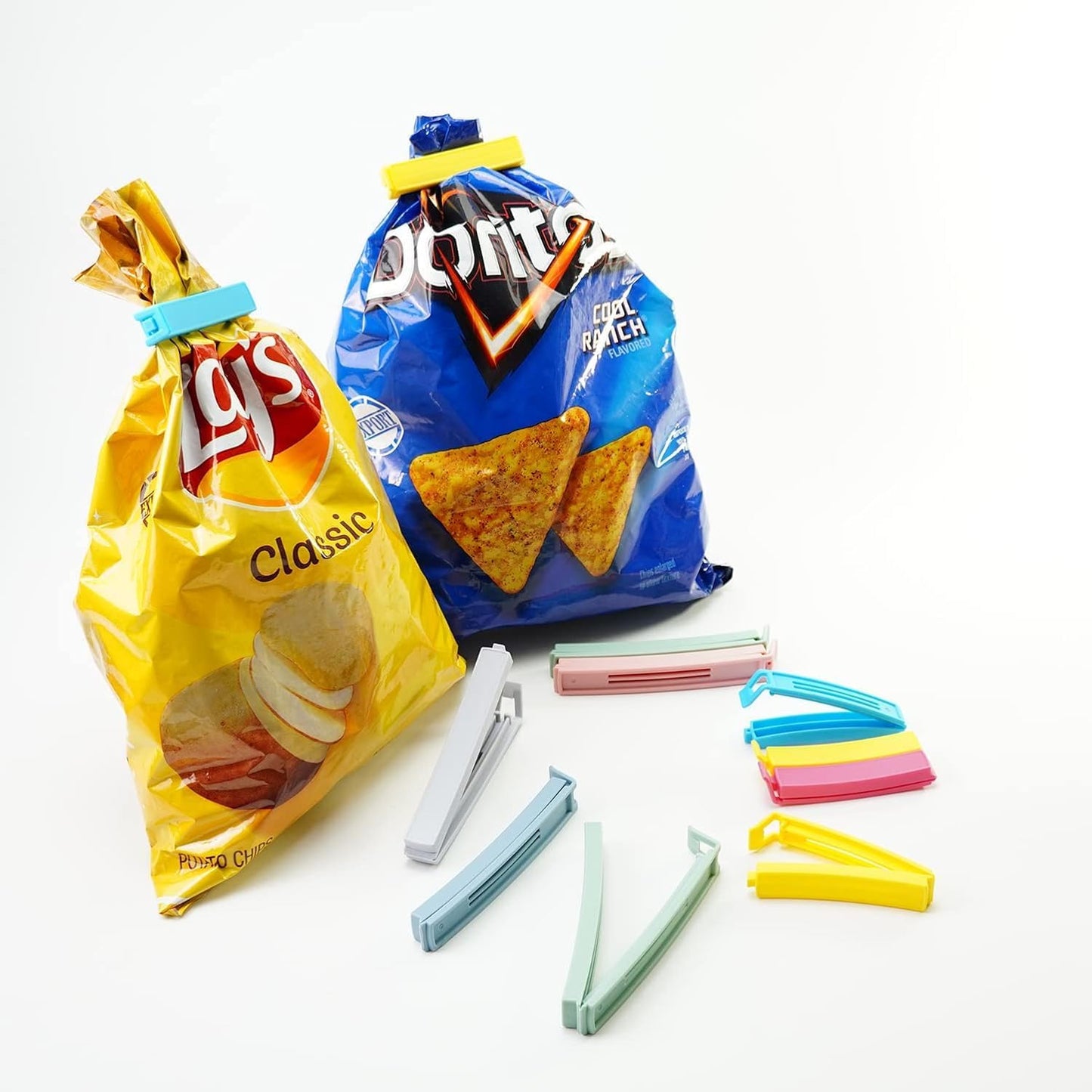 32 PCS Plastic Chip Clips for Food Packages, Curved Design Sealing Bag
