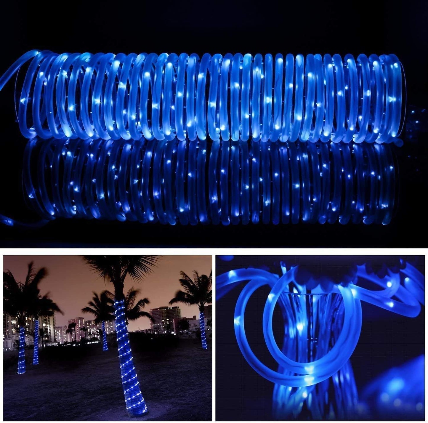 Solar Rope Lights, Solar Rope Lights with Remote Control, 100 LEDs 39ft Waterproof Outdoor String Lights,8 Modes, Fence, Party, Wedding Decoration (Blue)