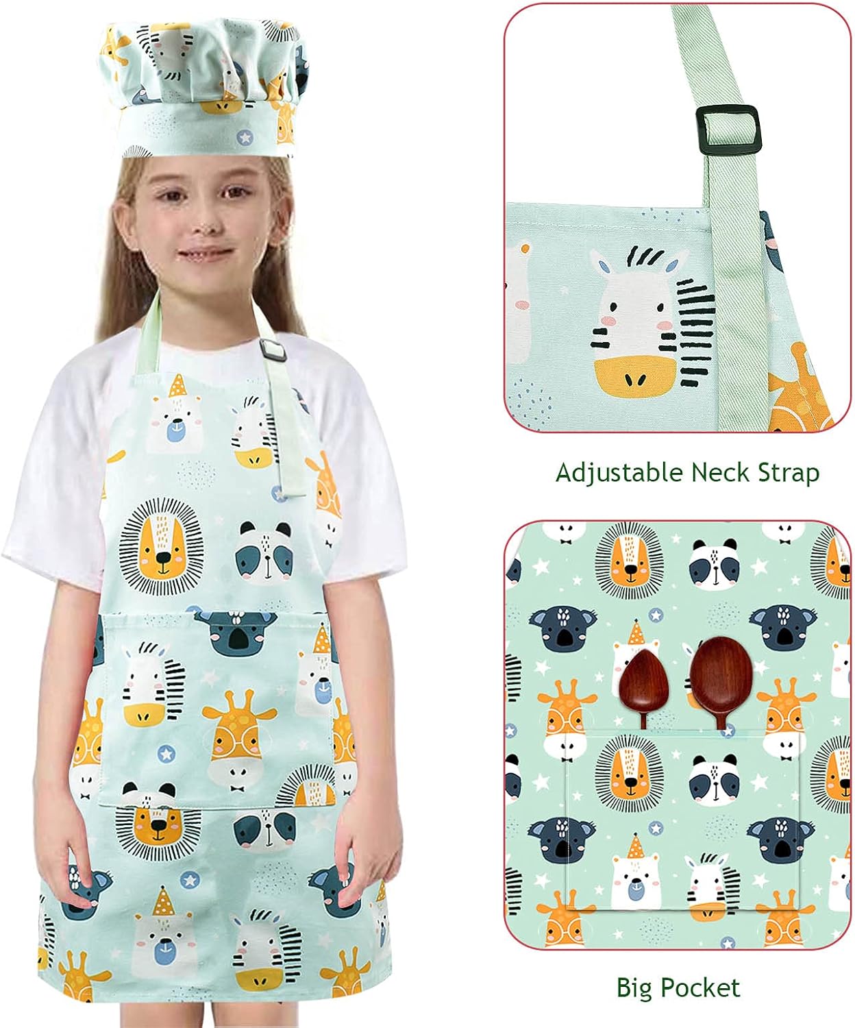 Kids Apron Adjustable Strap for Boys and Girls 100% Cotton, Toddler Ch