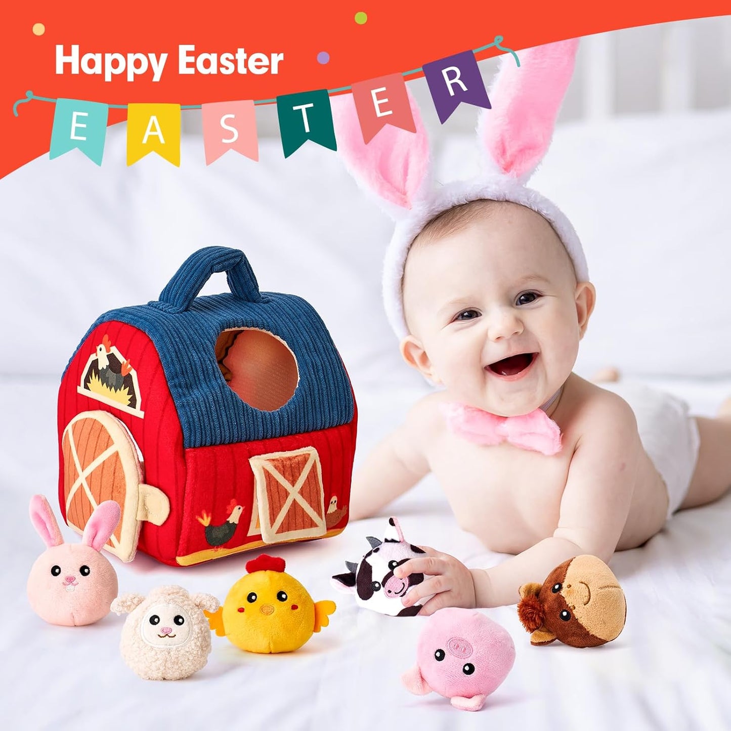 hahaland Baby Toys 6-12 Months - Surprise Barn Stuffed Farm Animals, R