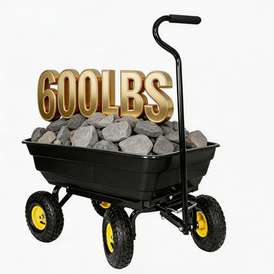 Heavy Duty Garden Dump Cart - 600lbs Load Capacity, 10" All-Terrain Wh