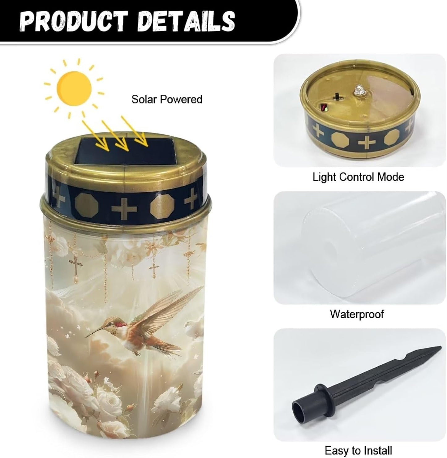 Hummingbird Solar Garden Lights Cemetery Solar Lights Flameless Lamp Led Electronic Candles Outdoor Grave Decoration