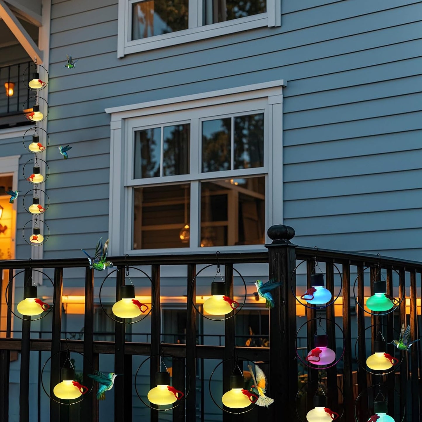 6 Pack Solar Hummingbird Feeders for Outdoors,Solar Hanging Lights Waterproof,Glass Hummingbird Feeder Individual or Chain Hanging,Garden Decor for Outside(Frosted Clear)