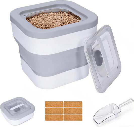 Wood Pellet Storage Container with Scoop, Waterproof Foldable Storage 