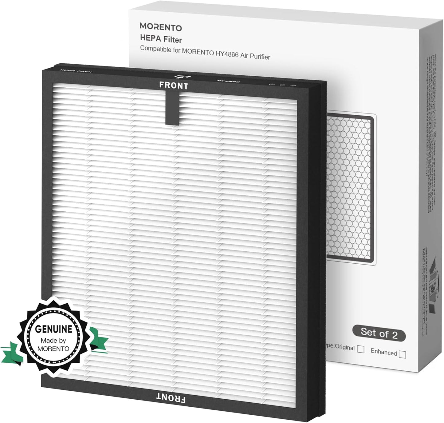 MORENTO 2 Pack HY4866 Genuine Air Purifier Replacement Filter for HY4866 Air Purifier, Original Version