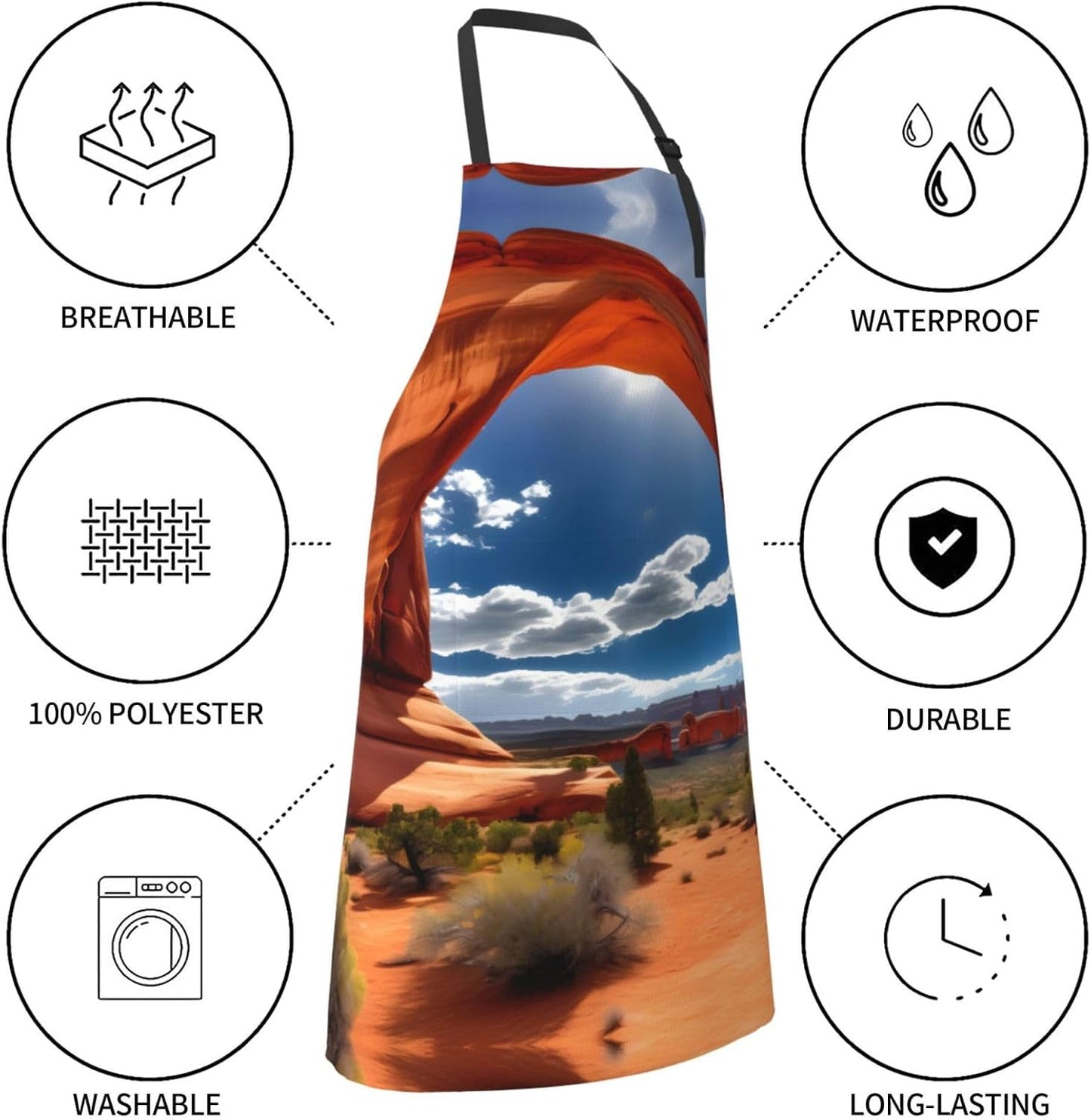Arches National Park-standard Print Laundry apron 28x33 In Waterproof Kitchen Apron with Pockets for Cooking Baking