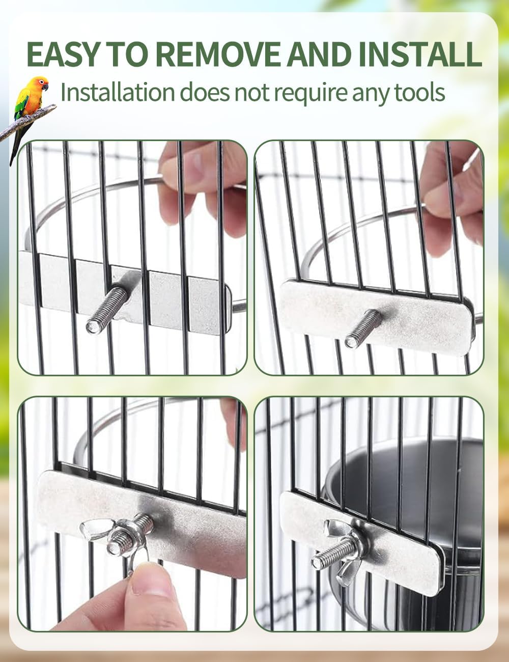 2 Pack Bird Feeding Dish, Parrot Food Bowl Clamp Holder Coop Cup, Cage Water Bowl for Parakeet African Greys Conure Cockatiels Lovebird Budgie Chinchilla