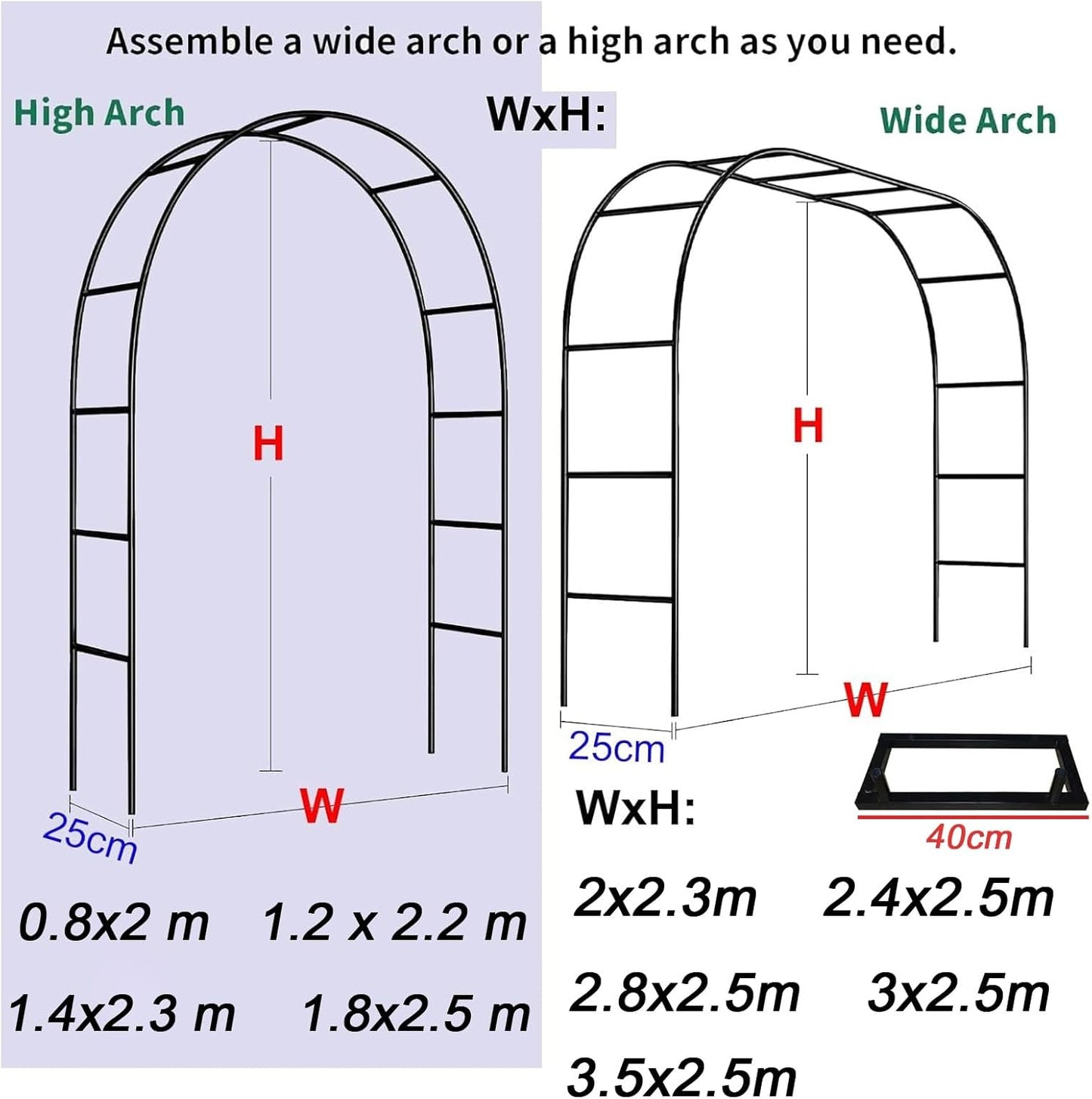Heavy Duty Garden Trellis Arch for Climbing Plants, Metal Rose Arbor Support, Outdoor Wedding Archway, 1.2x2.2m Large Trellis for Roses and Vines