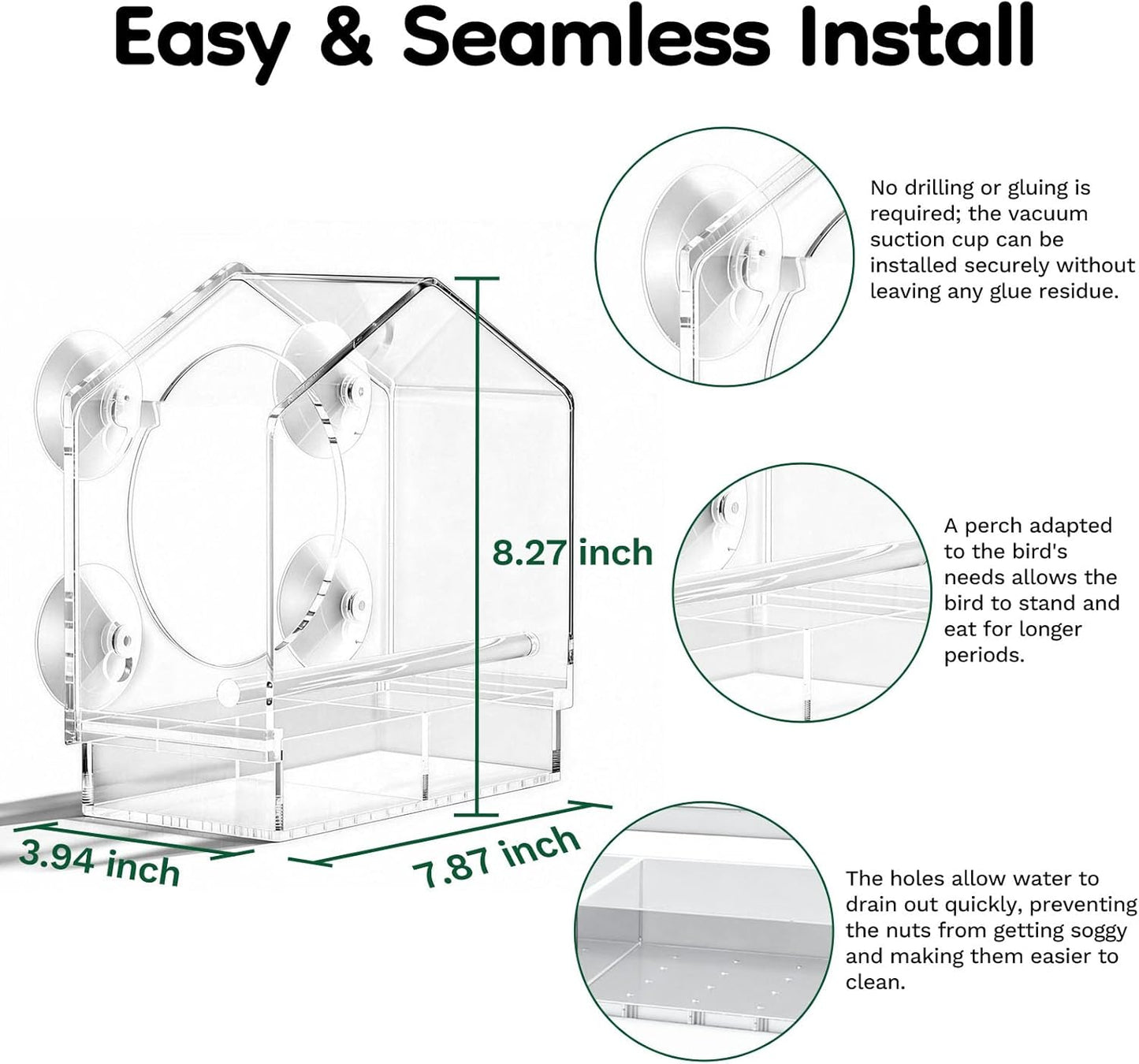 Window Bird Feeder with Camera, Window BirdFeeders with Strong Suction Cups, Birdhouse AI Bird Identifier & 2K HD Auto-Capture, Video Unique for Parents, Birding Lovers
