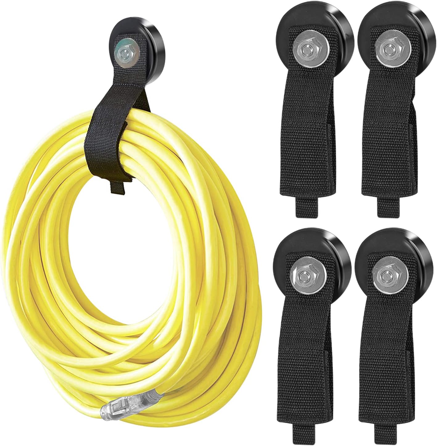 JEEJINYAN® 4 PCS Heavy Duty Magnetic Hooks, Magnetic Garage Hooks, Magnetic Tool Holder, Tool Organization Cord Strap for Cars, Garage, RV, House, Ropes
