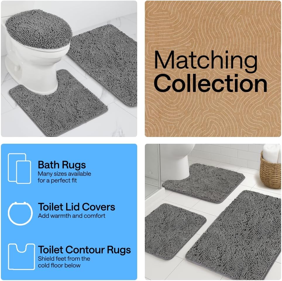 GORILLA GRIP Bath Rug Mat, Thick Soft Absorbent Chenille, Quick Dry Microfiber Mats, Rubber Backing Washable Shower Floor Rugs, US Designed Bathroom Bathmat Home Decor Accessories, 24x17, Grey