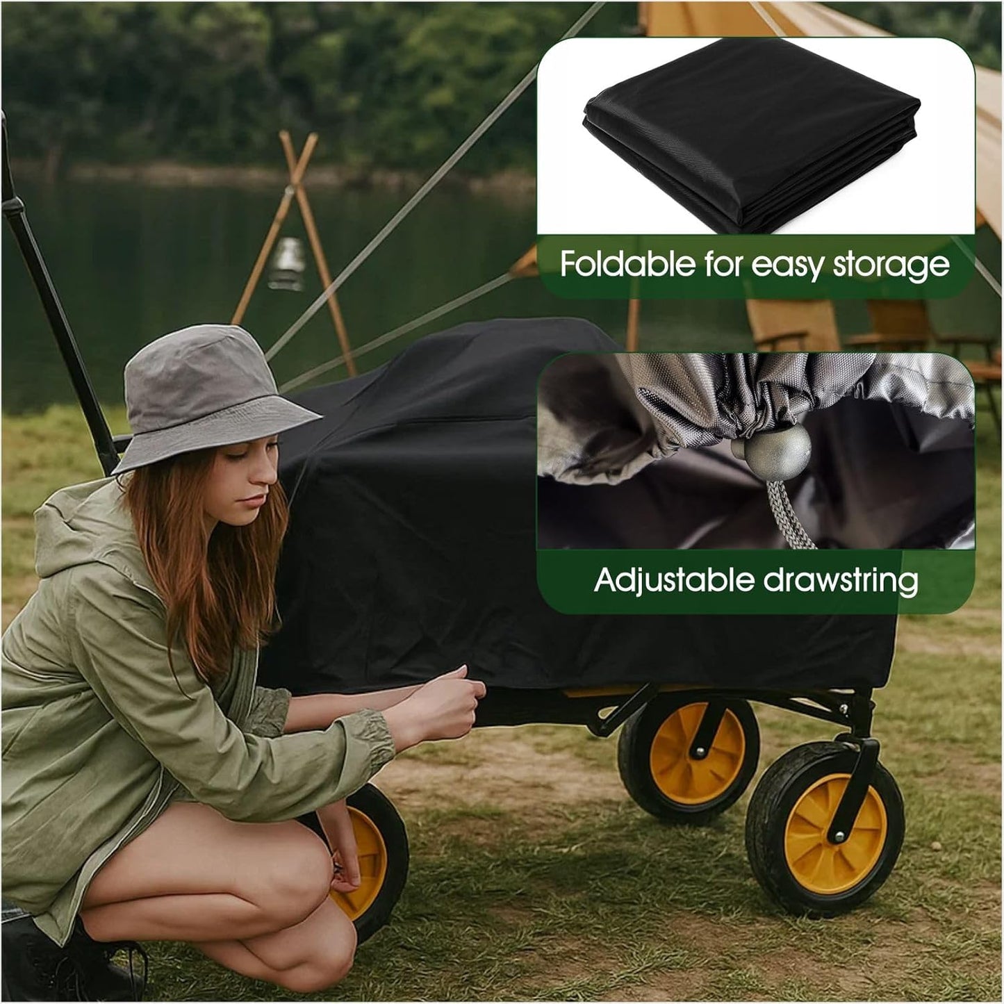 Utility Wagon Cover Waterproof – Heavy Duty Folding Wagon Cover for Garden Cart Outdoor Storage, Fits Wagon Up to 55" L x 47" W x 16" H